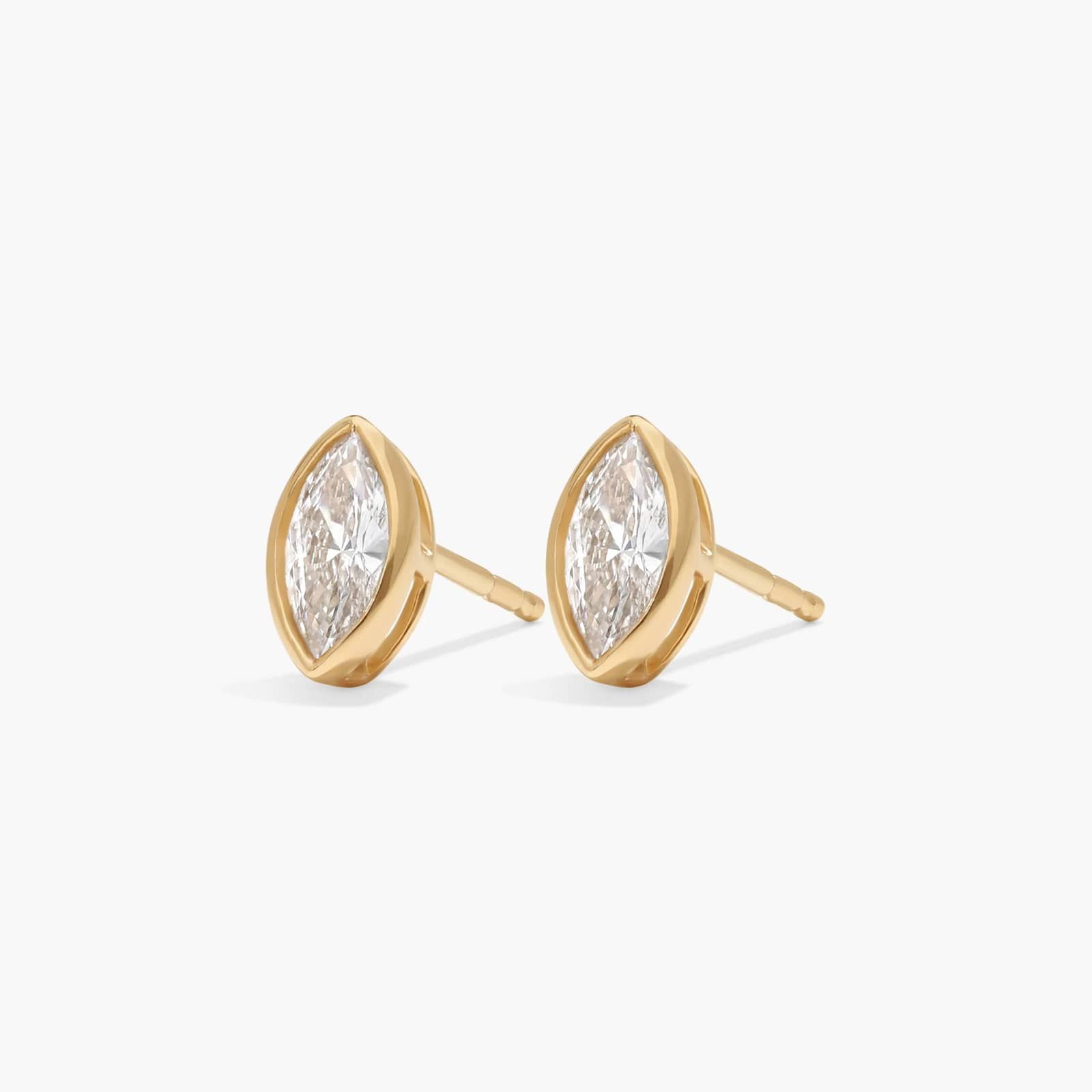 Bezel Diamond Stud Earrings With 0.5 CTW Marquise Cut Diamonds in 14K Yellow Gold