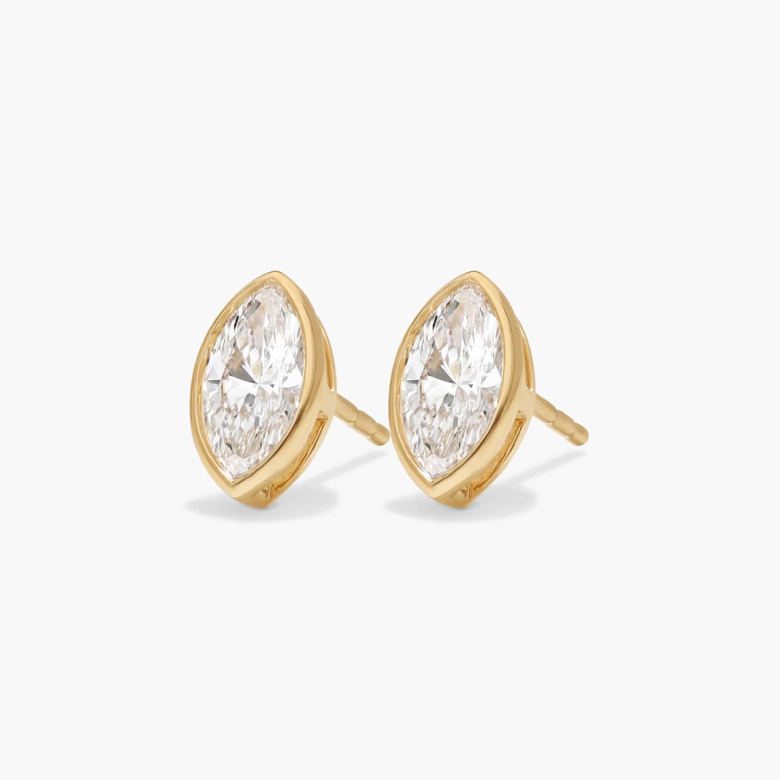 Bezel Diamond Stud Earrings With 0.75 CTW Marquise Cut Diamonds in 14K Yellow Gold