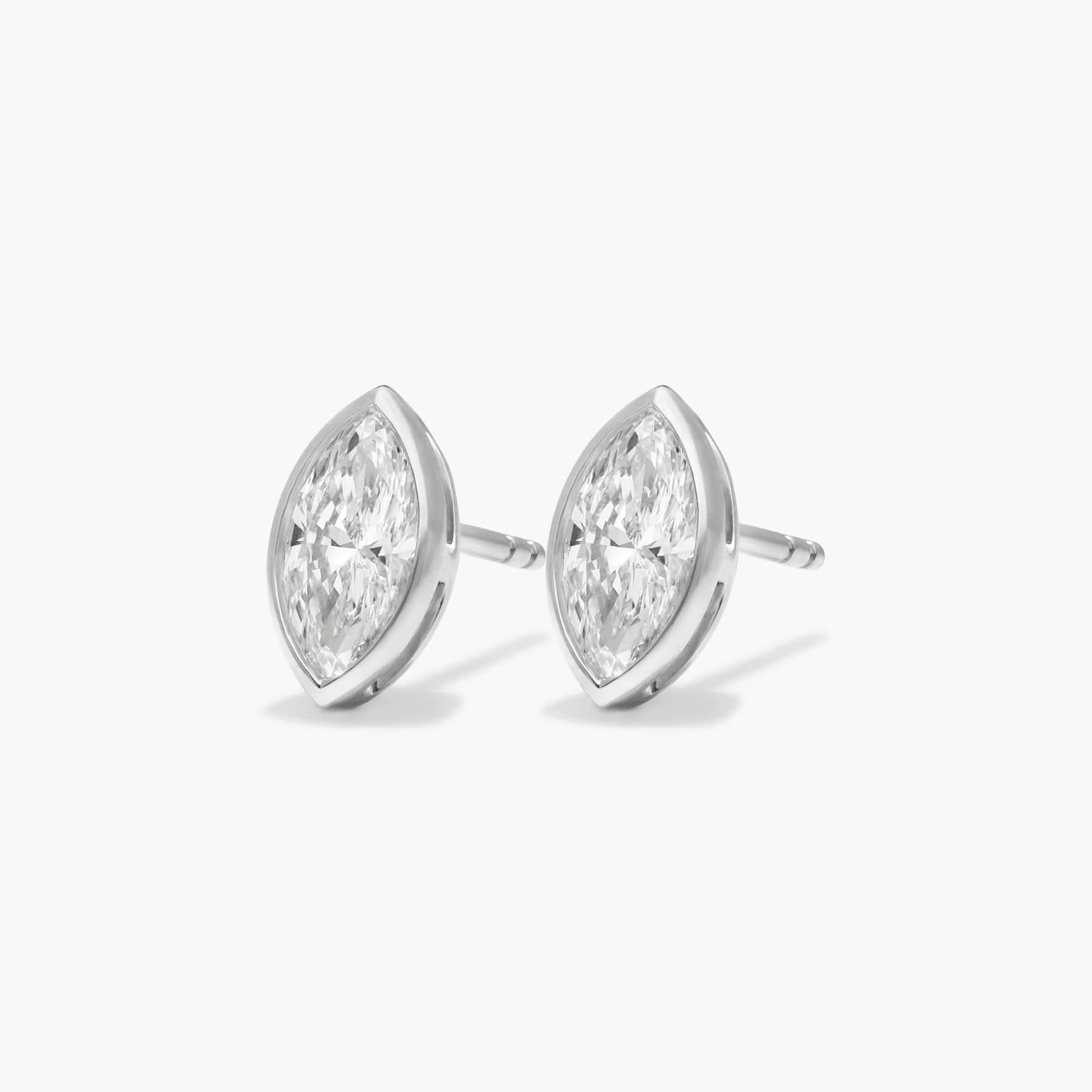 Bezel Diamond Stud Earrings With 1 CTW Marquise Cut Diamonds in 14K White Gold