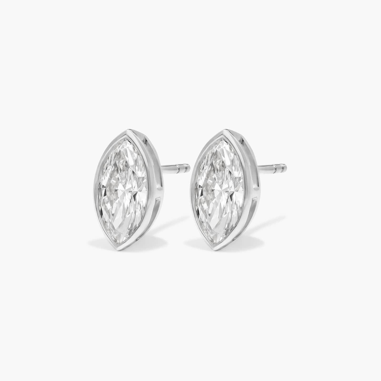 Bezel Diamond Stud Earrings With 1.5 CTW Marquise Cut Diamonds in 14K White Gold