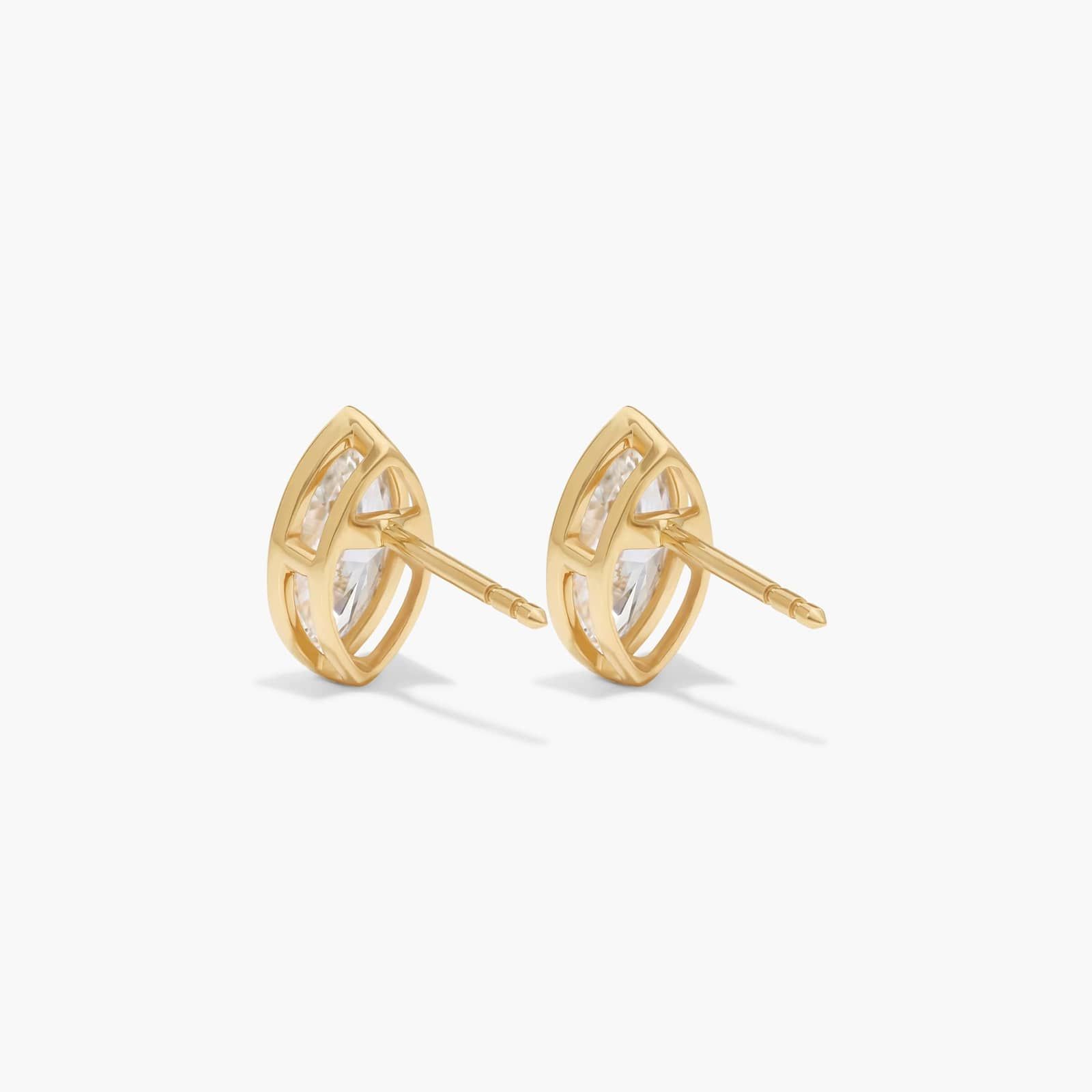 Bezel Diamond Stud Earrings With 1.5 CTW Marquise Cut Diamonds in 14K Yellow Gold