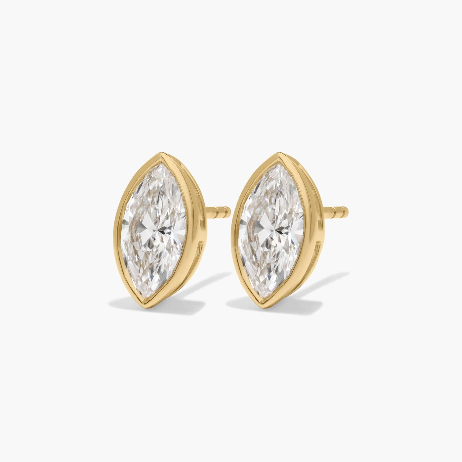 Bezel Diamond Stud Earrings With 2 CTW Marquise Cut Diamonds in 14K Yellow Gold
