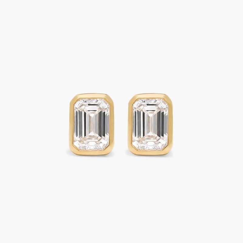 Bezel Stud Earrings With 0.25 CTW Emerald Cut Lab-Grown Diamonds in 14K Yellow Gold
