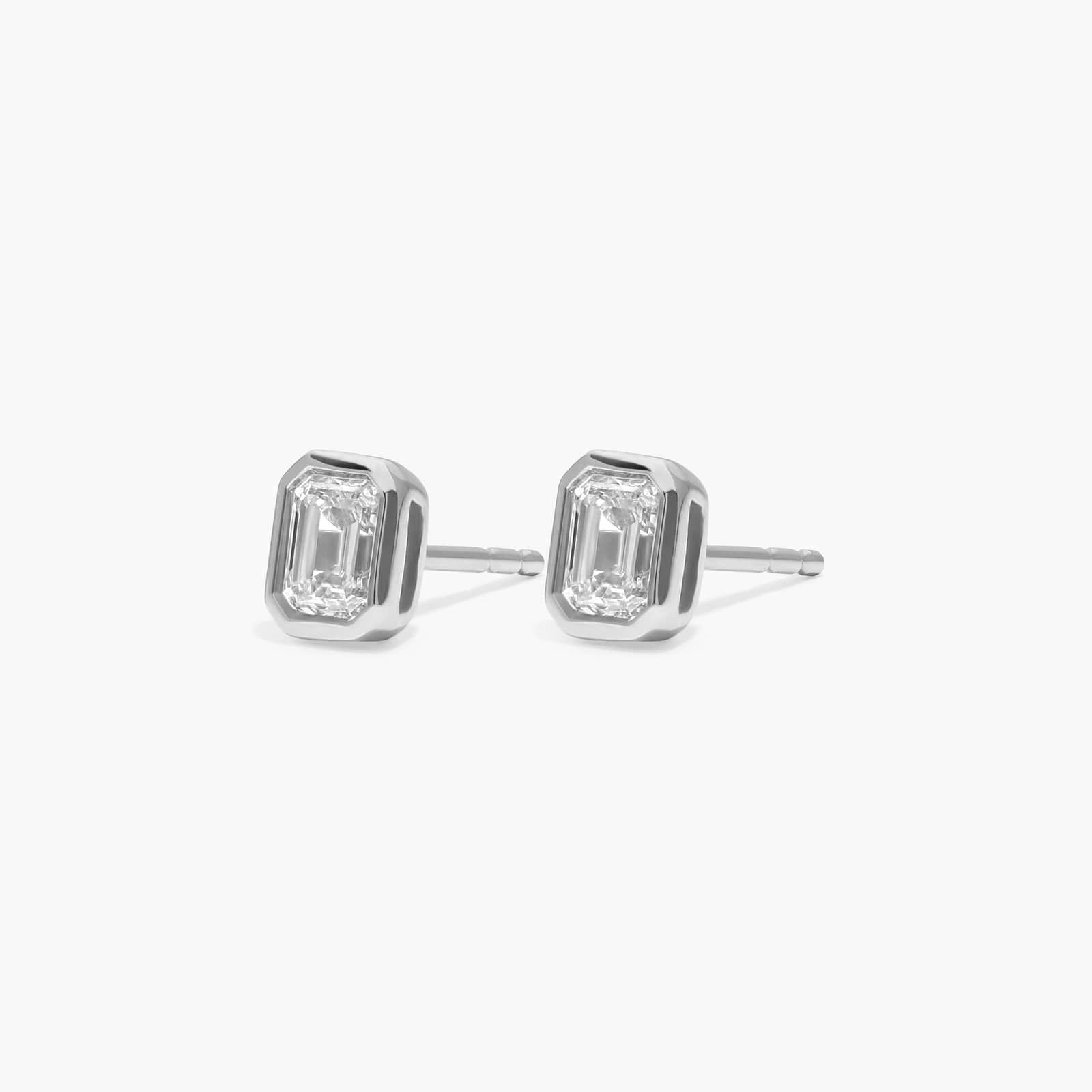 Bezel Stud Earrings With 0.5 CTW Emerald Cut Lab-Grown Diamonds in 14K White Gold