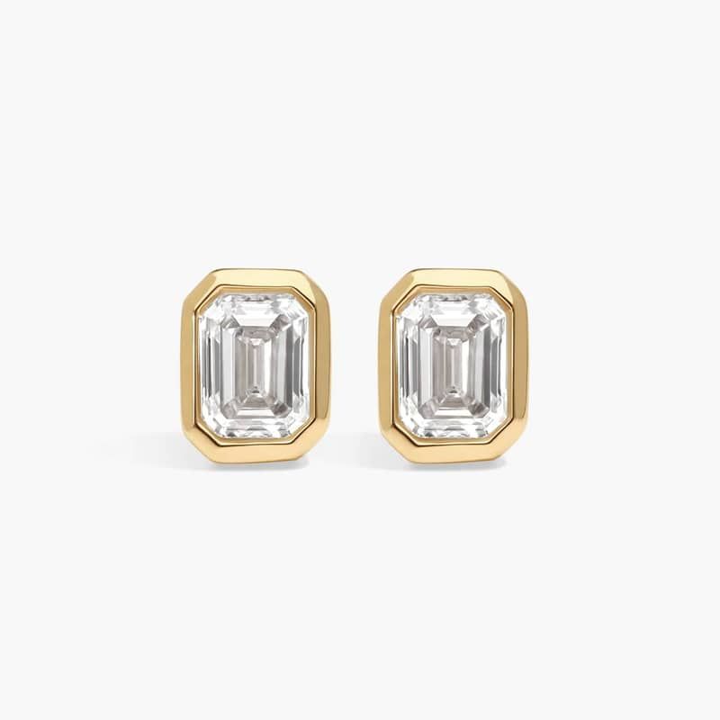 Bezel Stud Earrings With 0.5 CTW Emerald Cut Lab-Grown Diamonds in 14K Yellow Gold