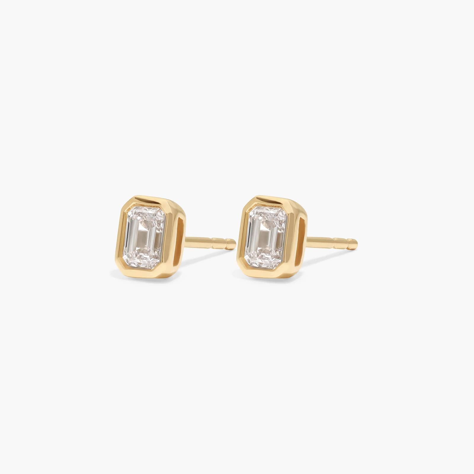 Bezel Stud Earrings With 0.5 CTW Emerald Cut Lab-Grown Diamonds in 14K Yellow Gold
