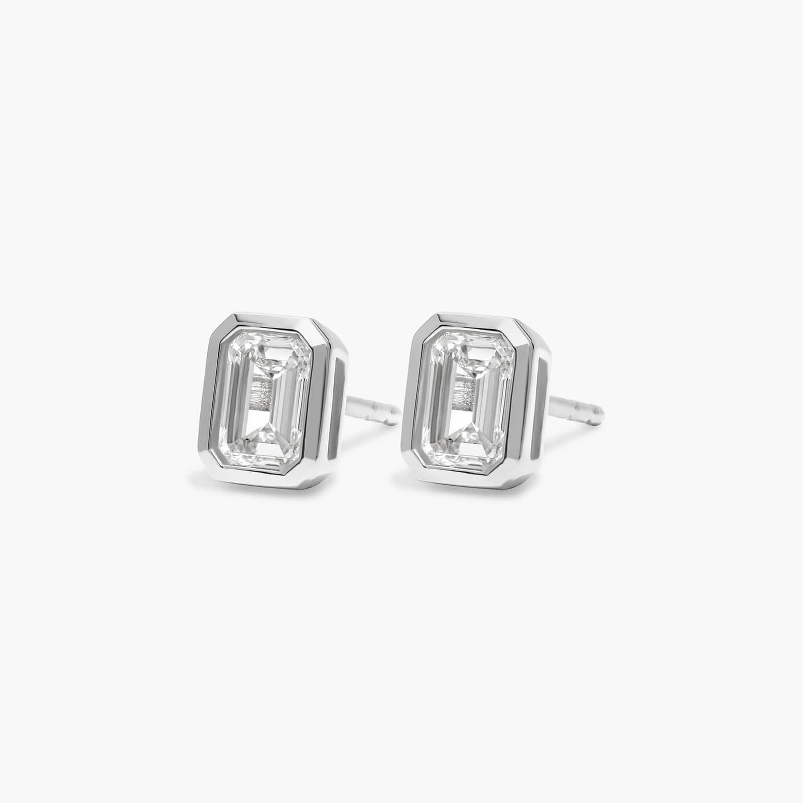 Bezel Stud Earrings With 0.75 CTW Emerald Cut Lab-Grown Diamonds in 14K White Gold