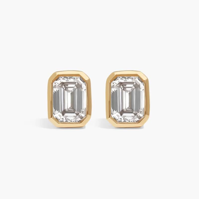 Bezel Stud Earrings With 0.75 CTW Emerald Cut Lab-Grown Diamonds in 14K Yellow Gold