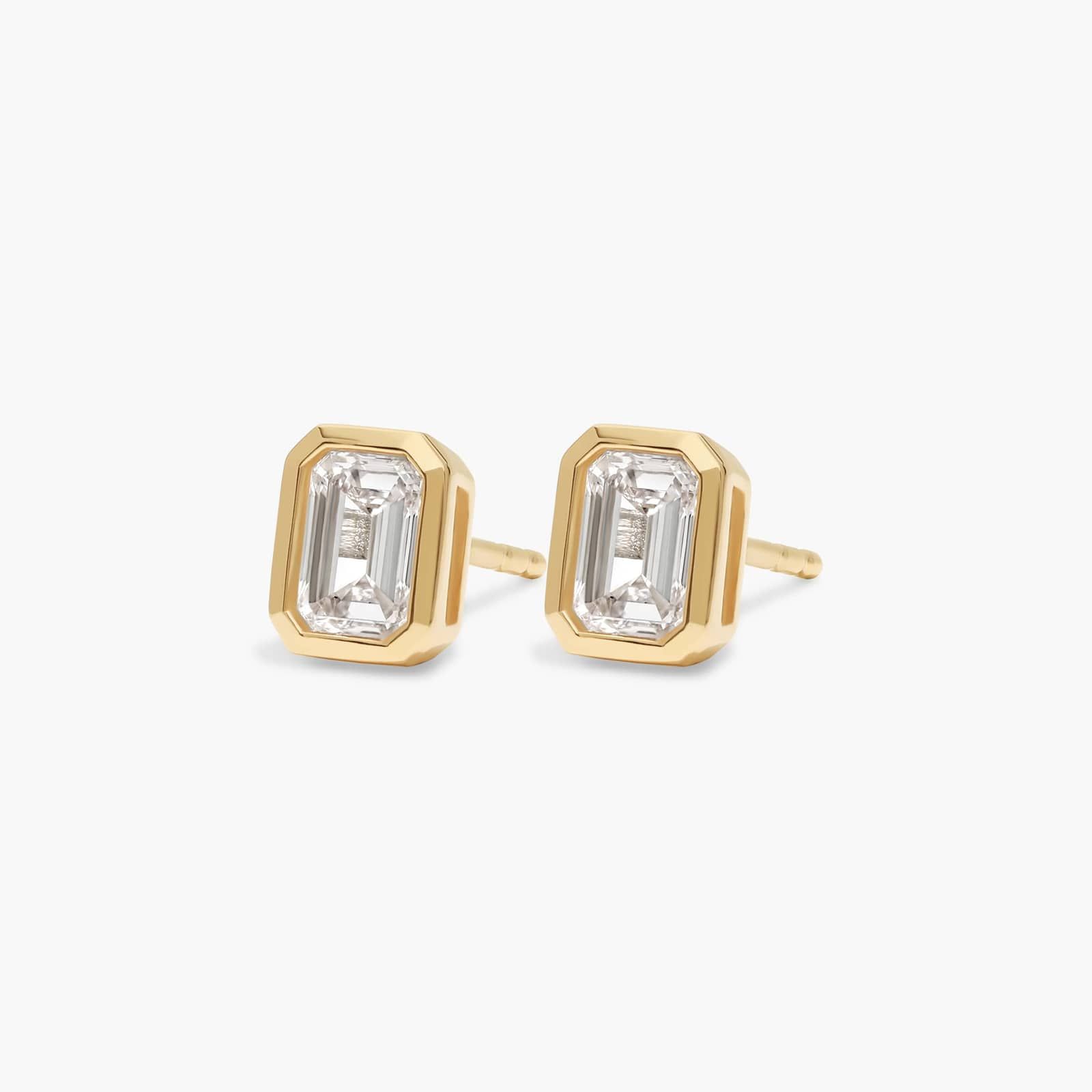 Bezel Stud Earrings With 0.75 CTW Emerald Cut Lab-Grown Diamonds in 14K Yellow Gold