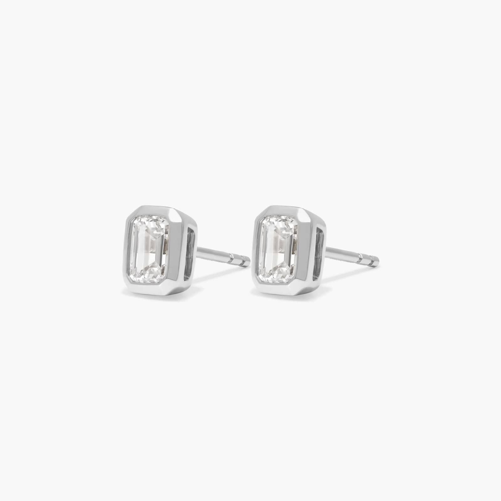 Bezel Stud Earrings With 1 CTW Emerald Cut Lab-Grown Diamonds in 14K White Gold