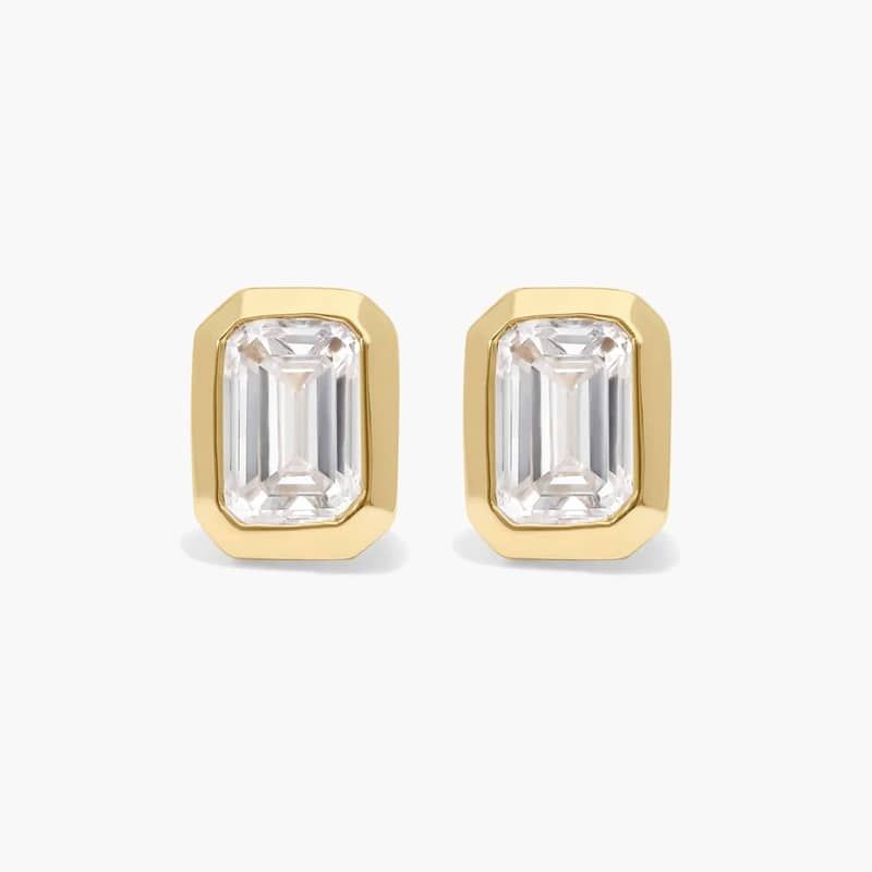 Bezel Stud Earrings With 1 CTW Emerald Cut Lab-Grown Diamonds in 14K Yellow Gold
