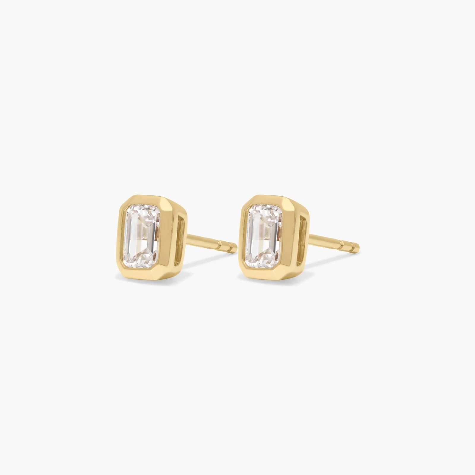 Bezel Stud Earrings With 1 CTW Emerald Cut Lab-Grown Diamonds in 14K Yellow Gold