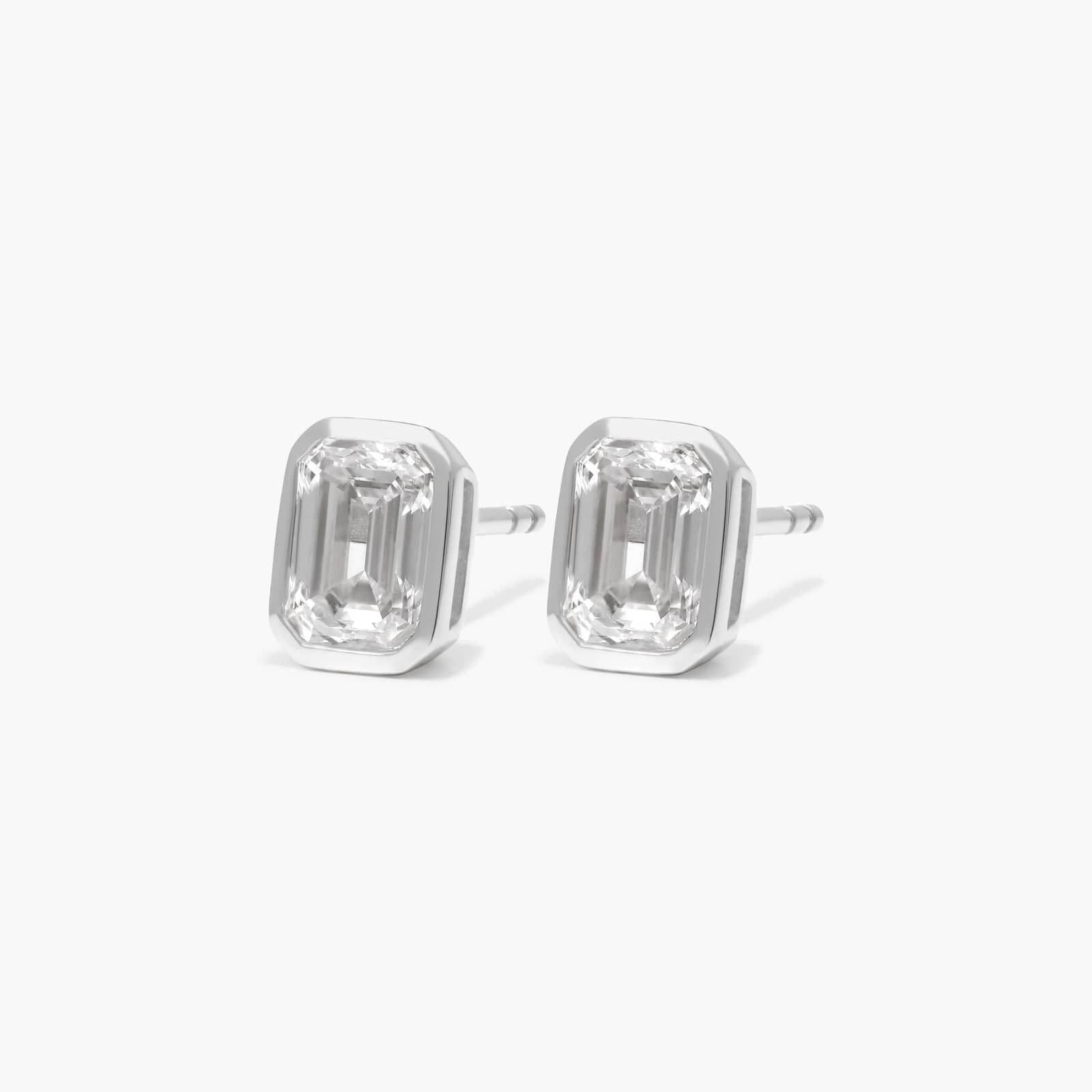 Bezel Stud Earrings With 1.5 CTW Emerald Cut Lab-Grown Diamonds in 14K White Gold