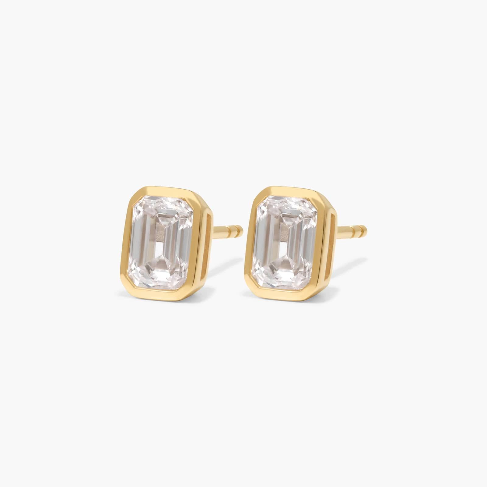 Bezel Stud Earrings With 1.5 CTW Emerald Cut Lab-Grown Diamonds in 14K Yellow Gold