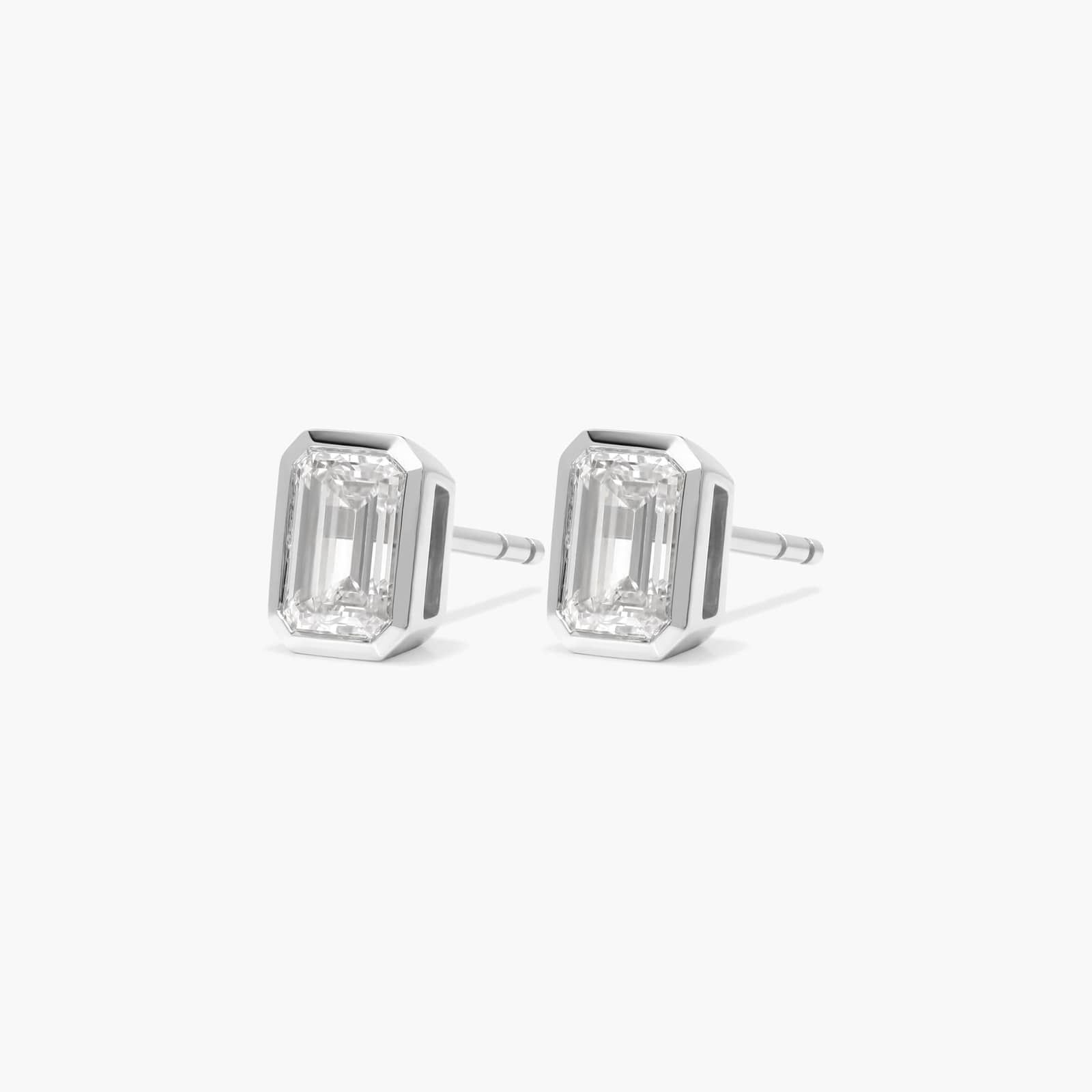 Bezel Stud Earrings With 2 CTW Emerald Cut Lab-Grown Diamonds in 14K White Gold