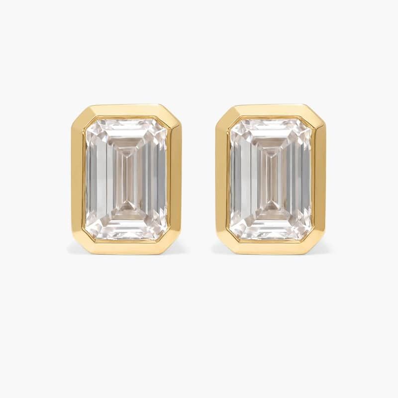 Bezel Stud Earrings With 2 CTW Emerald Cut Lab-Grown Diamonds in 14K Yellow Gold