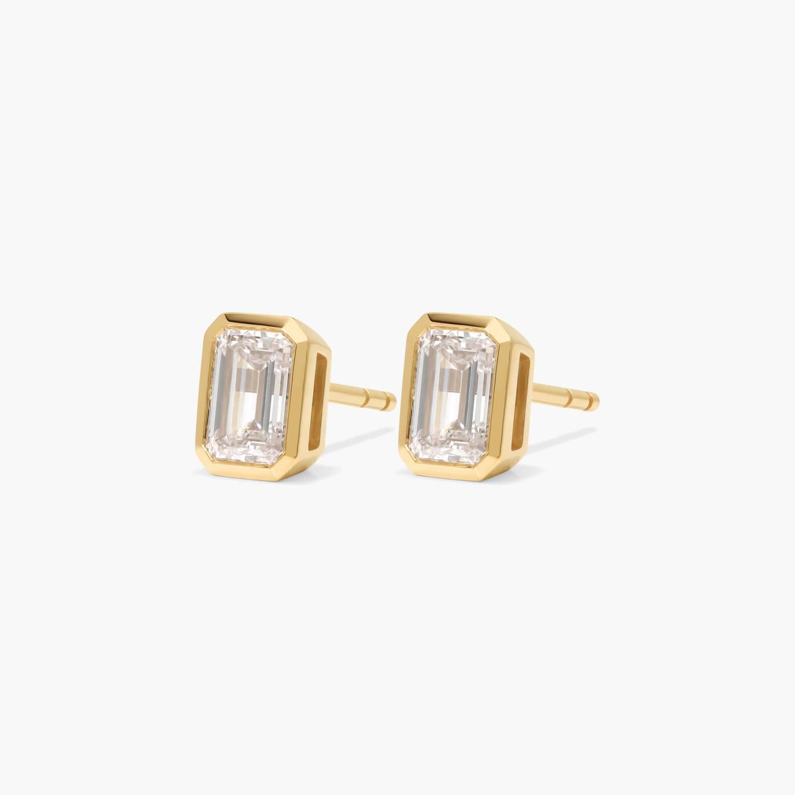 Bezel Stud Earrings With 2 CTW Emerald Cut Lab-Grown Diamonds in 14K Yellow Gold