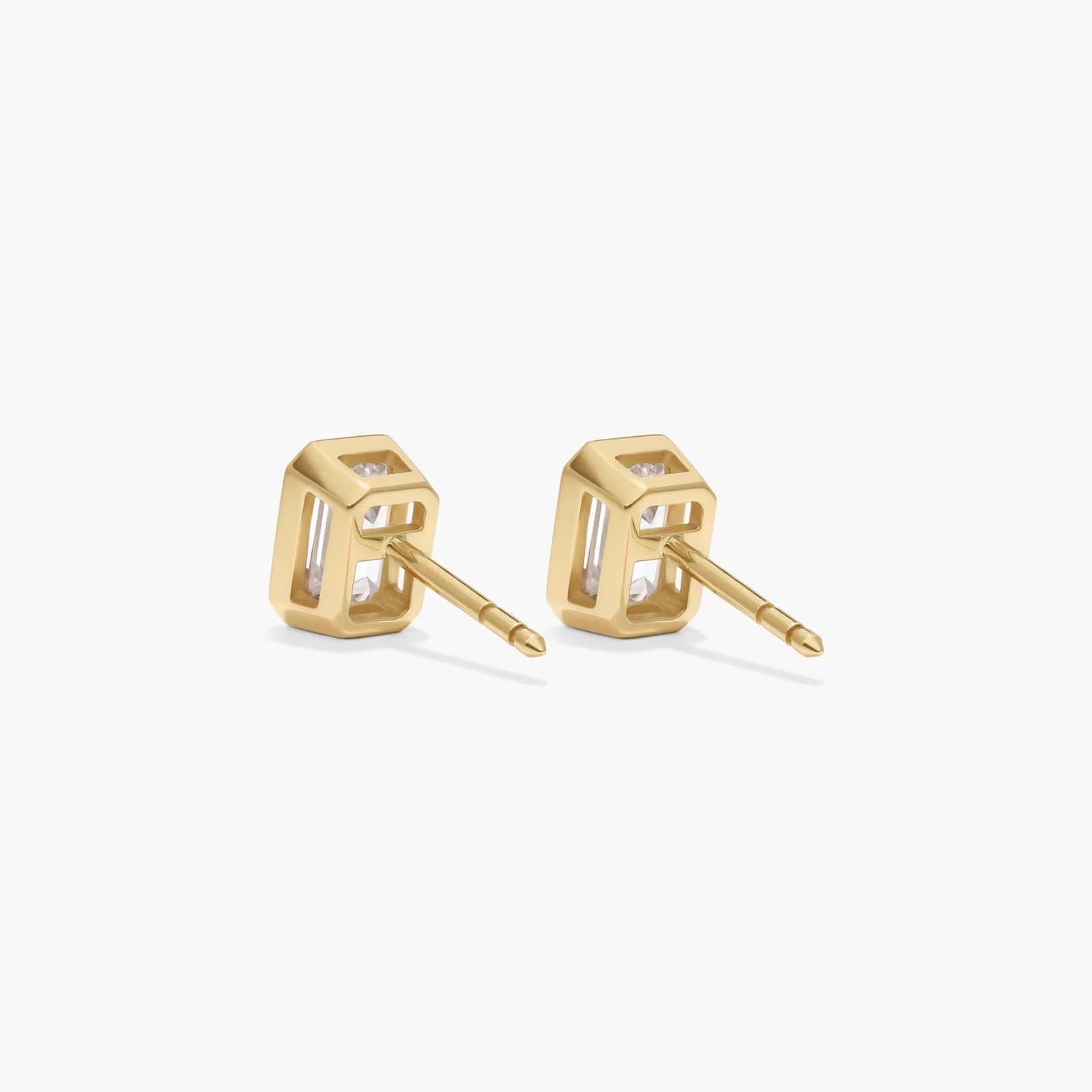 Bezel Stud Earrings With 2 CTW Emerald Cut Lab-Grown Diamonds in 14K Yellow Gold