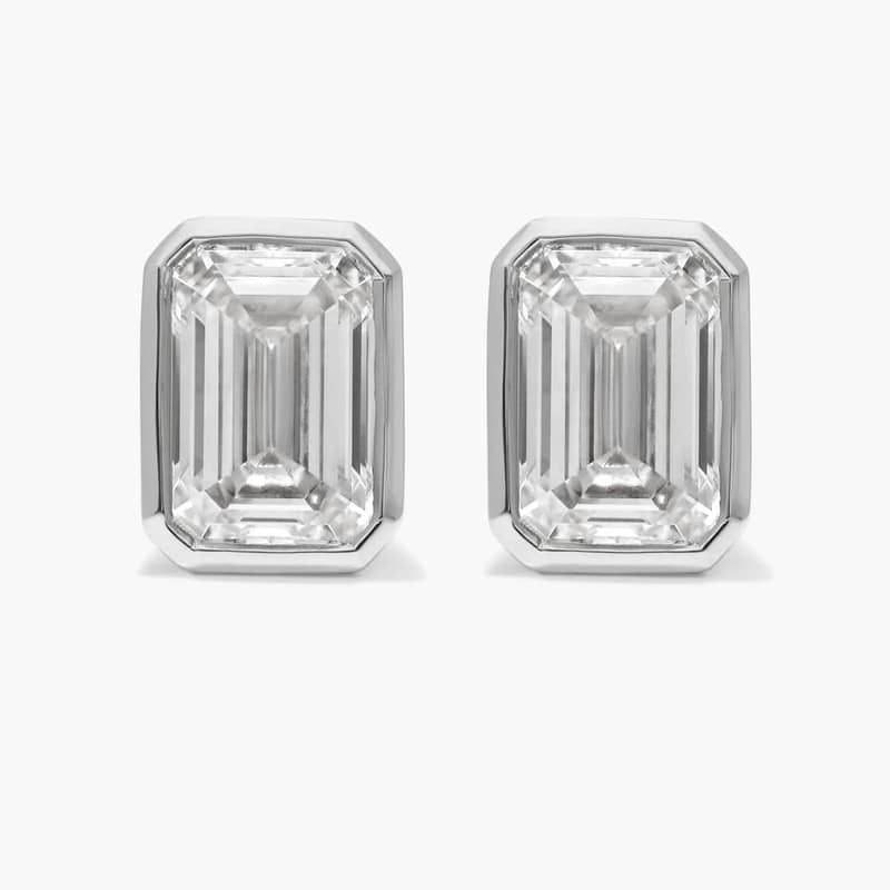 Bezel Stud Earrings With 3 CTW Emerald Cut Lab-Grown Diamonds in 14K White Gold