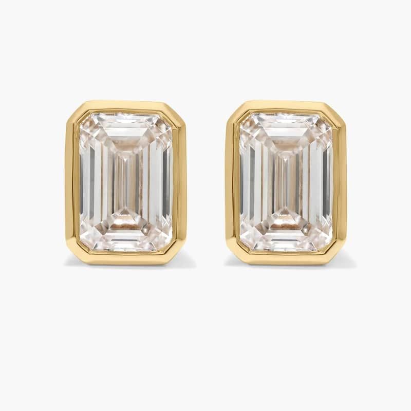 Bezel Stud Earrings With 3 CTW Emerald Cut Lab-Grown Diamonds in 14K Yellow Gold