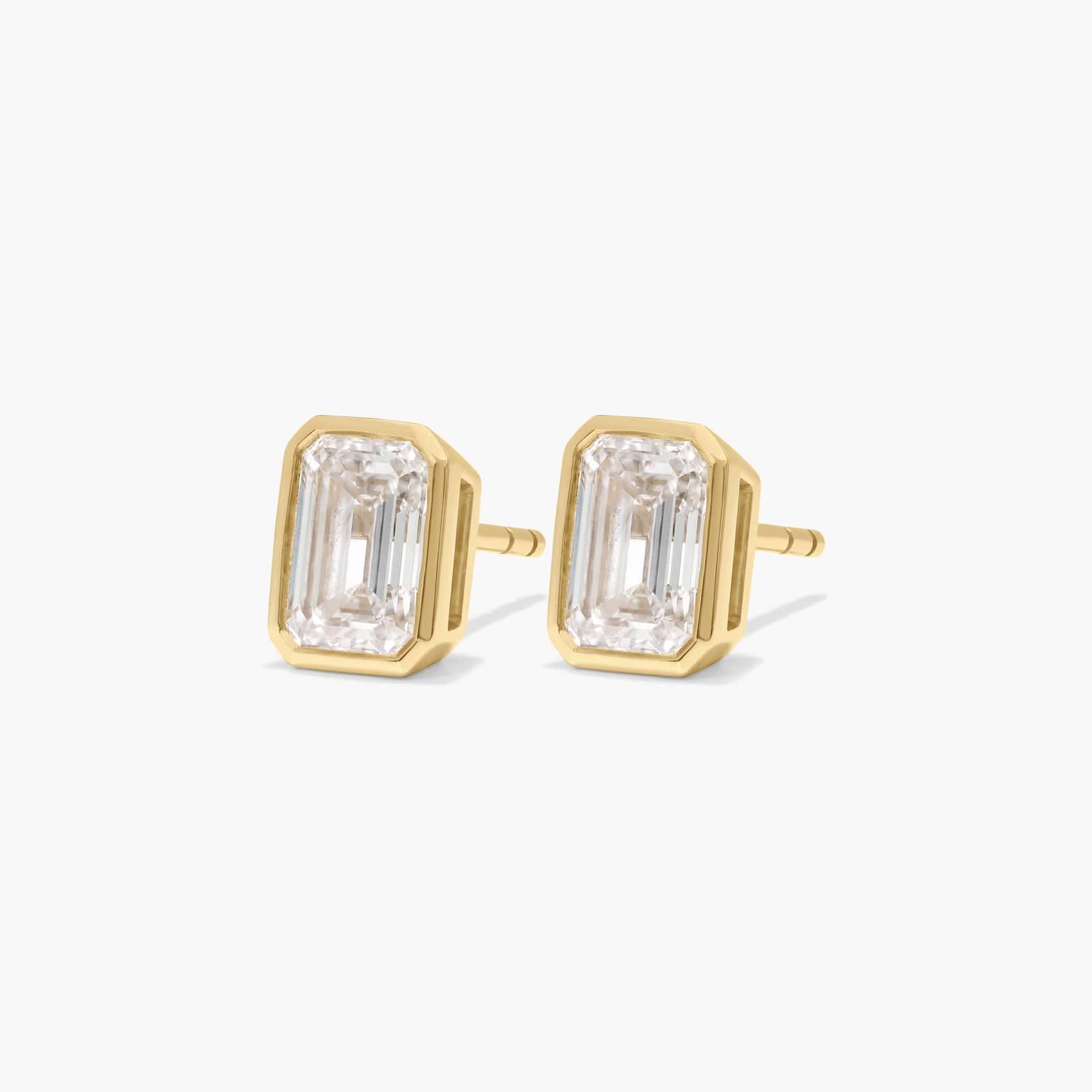 Bezel Stud Earrings With 3 CTW Emerald Cut Lab-Grown Diamonds in 14K Yellow Gold