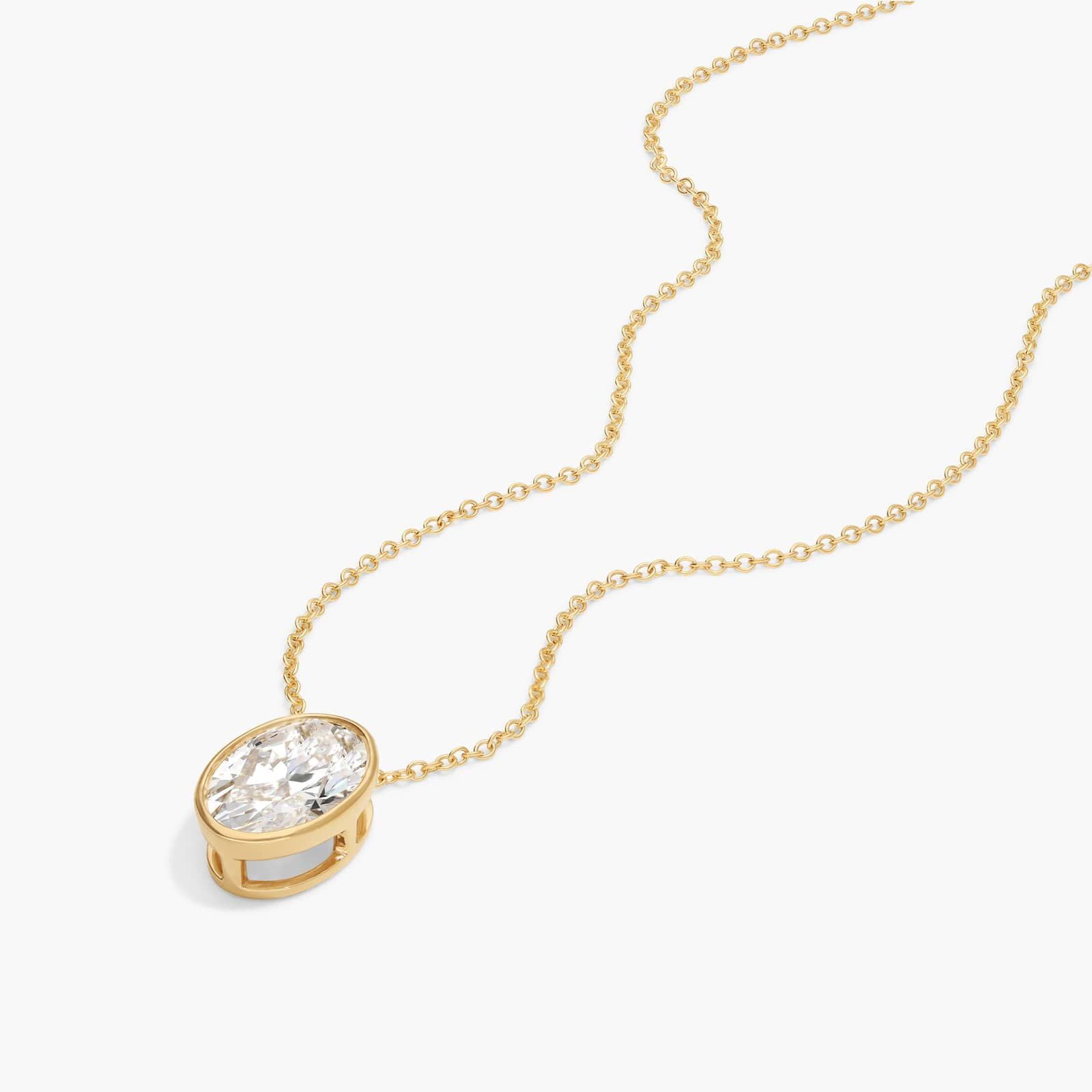 Bezel Solitaire Pendant Necklace With 3 CTW Oval Cut Lab-Grown Diamond in 14K Yellow Gold