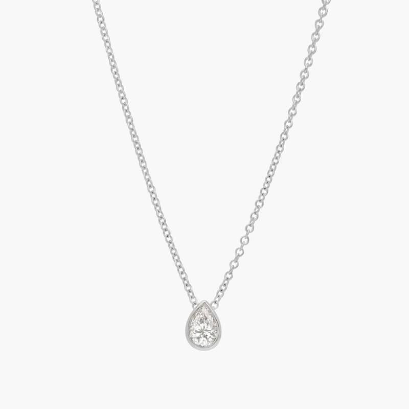 Bezel Solitaire Pendant Necklace With 0.25 CTW Pear Shaped Diamond in Platinum