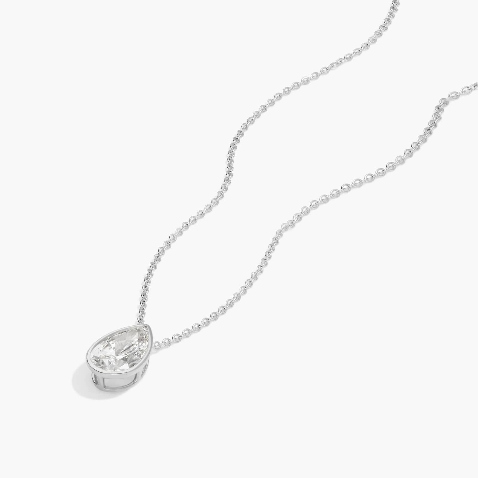 Bezel Solitaire Pendant Necklace With 1.5 CTW Pear Shaped Lab-Grown Diamond in 14K White Gold
