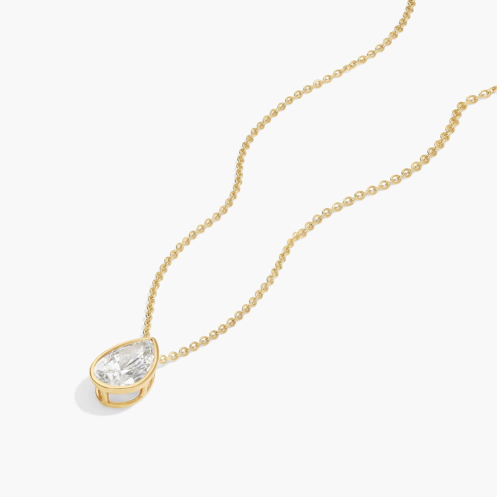 Bezel Solitaire Pendant Necklace With 1.5 CTW Pear Shaped Lab-Grown Diamond in 14K Yellow Gold