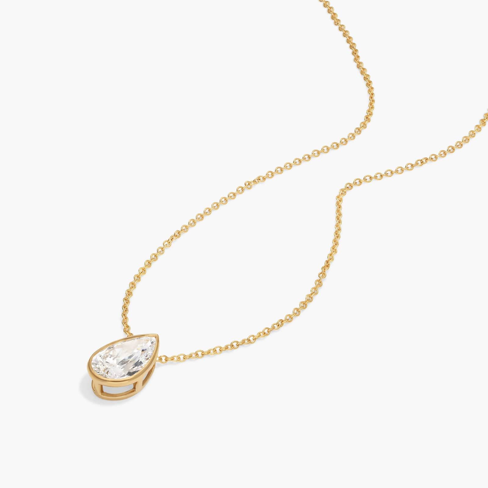Bezel Solitaire Pendant Necklace With 2 CTW Pear Shaped Lab-Grown Diamond in 14K Yellow Gold