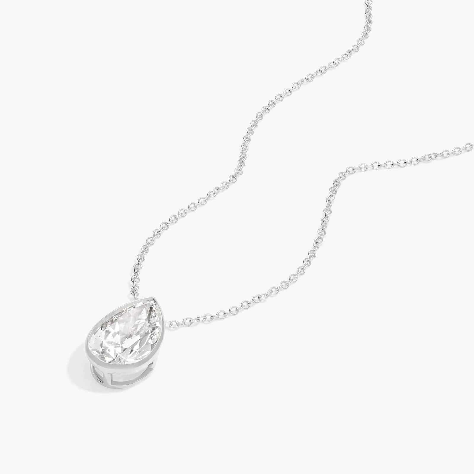 Bezel Solitaire Pendant Necklace With 3 CTW Pear Shaped Lab-Grown Diamond in 14K White Gold