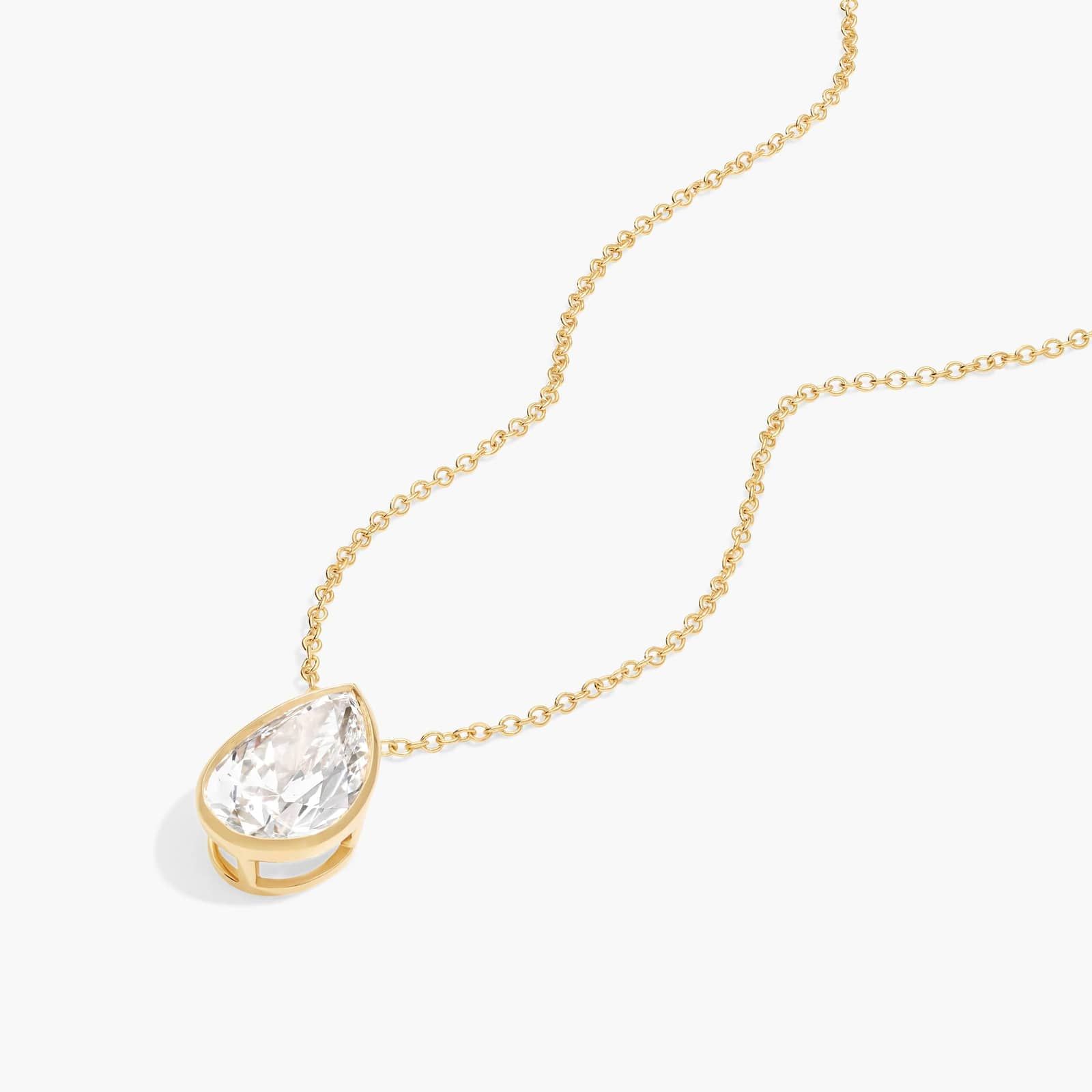 Bezel Solitaire Pendant Necklace With 3 CTW Pear Shaped Lab-Grown Diamond in 14K Yellow Gold
