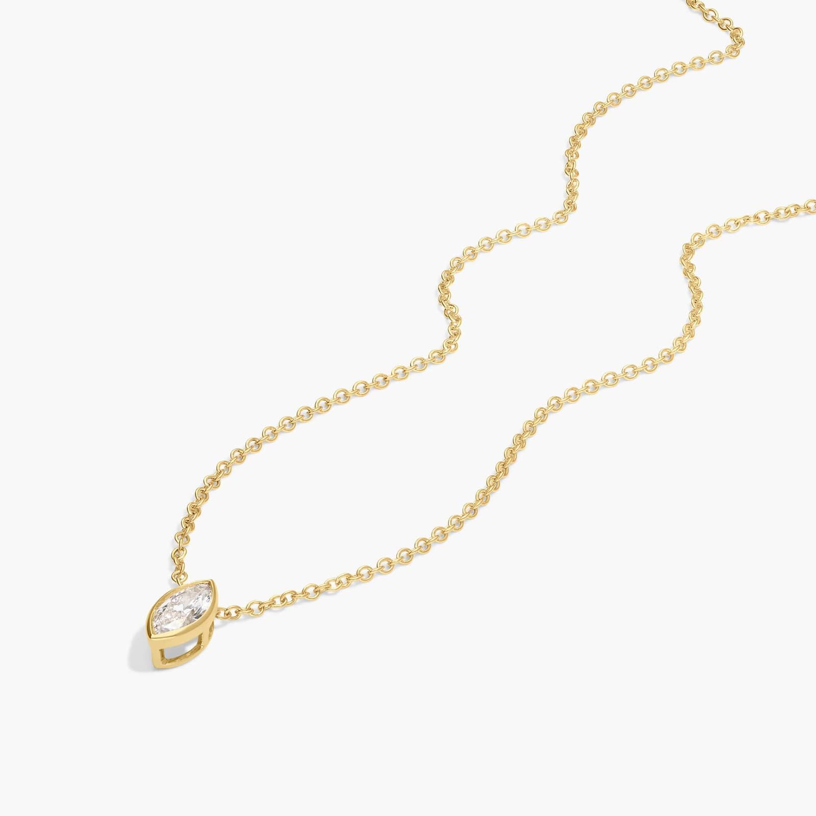Bezel Solitaire Pendant Necklace With 0.25 CTW Marquise Cut Lab-Grown Diamonds in 14K Yellow Gold