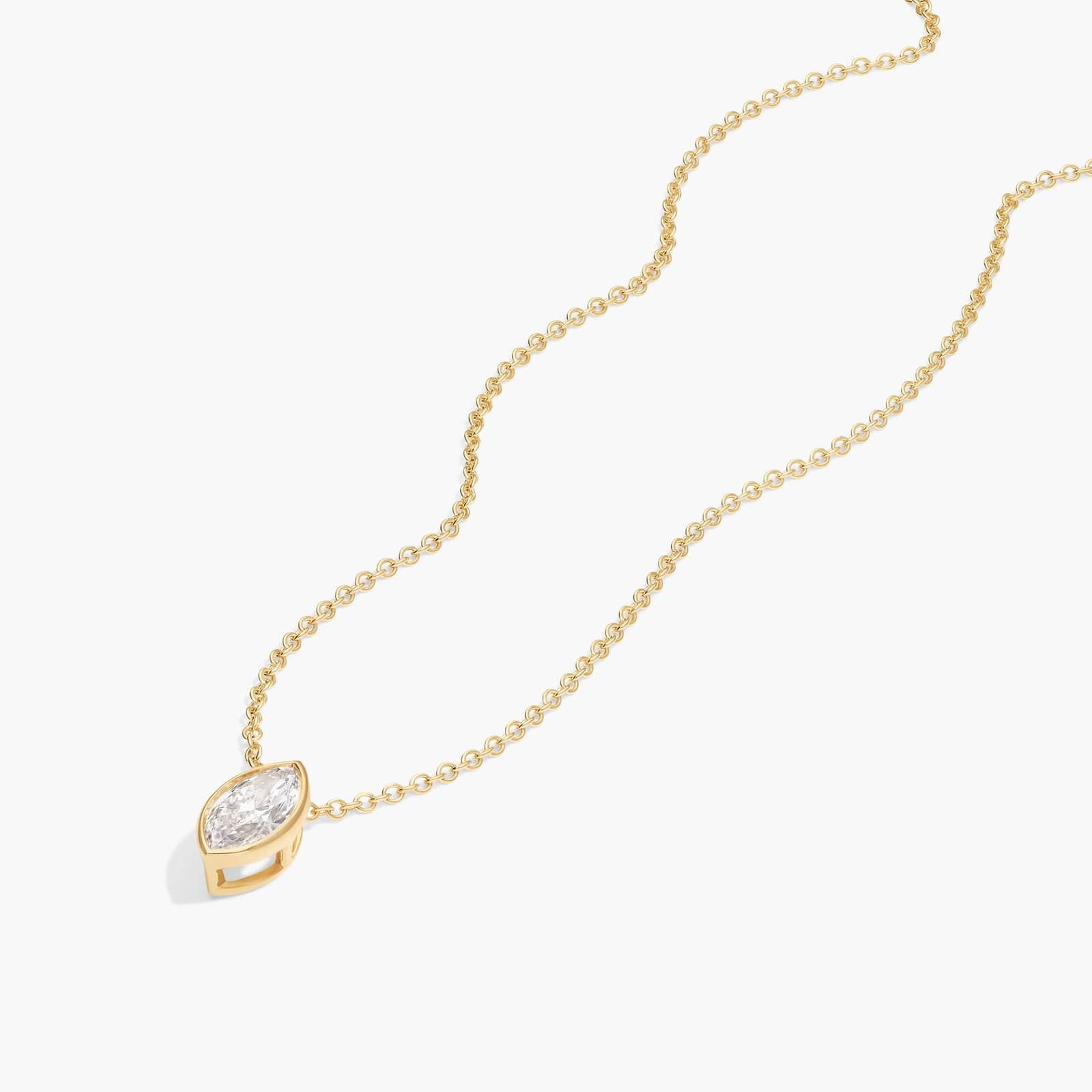 Bezel Solitaire Pendant Necklace With 0.5 CTW Marquise Cut Lab-Grown Diamonds in 14K Yellow Gold