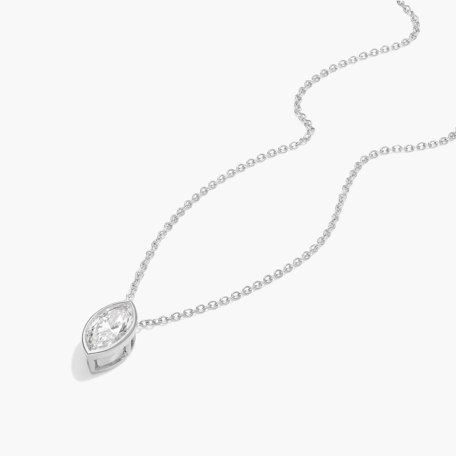 Bezel Solitaire Pendant Necklace With 1 CTW Marquise Cut Lab-Grown Diamonds in 14K White Gold