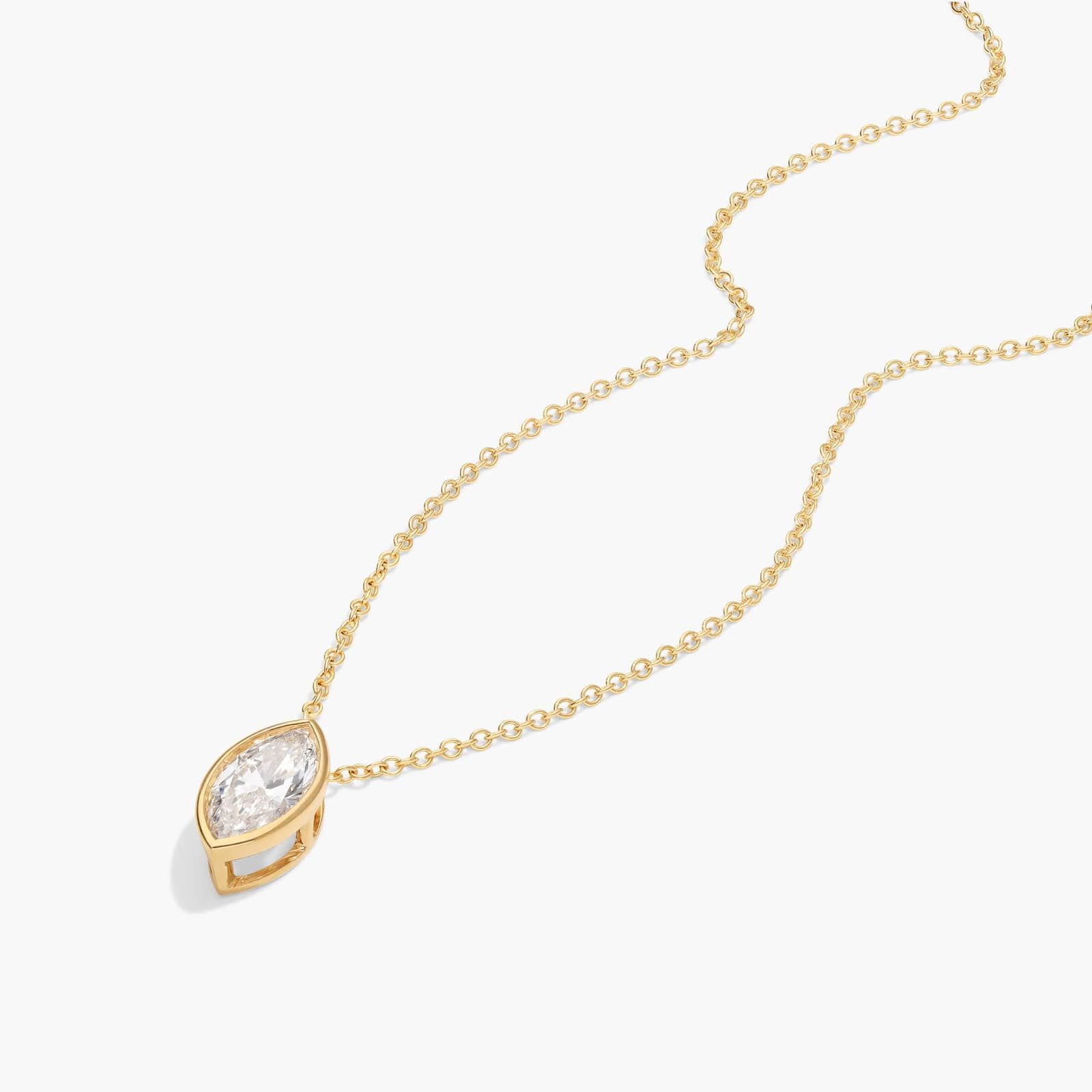 Bezel Solitaire Pendant Necklace With 1 CTW Marquise Cut Lab-Grown Diamonds in 14K Yellow Gold