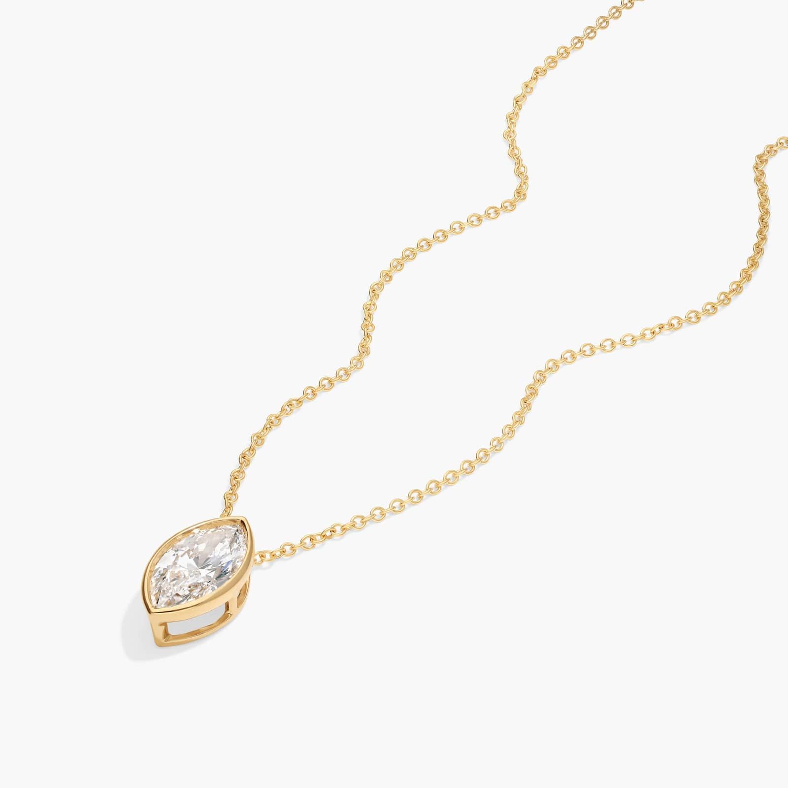 Bezel Solitaire Pendant Necklace With 1.5 CTW Marquise Cut Lab-Grown Diamonds in 14K Yellow Gold