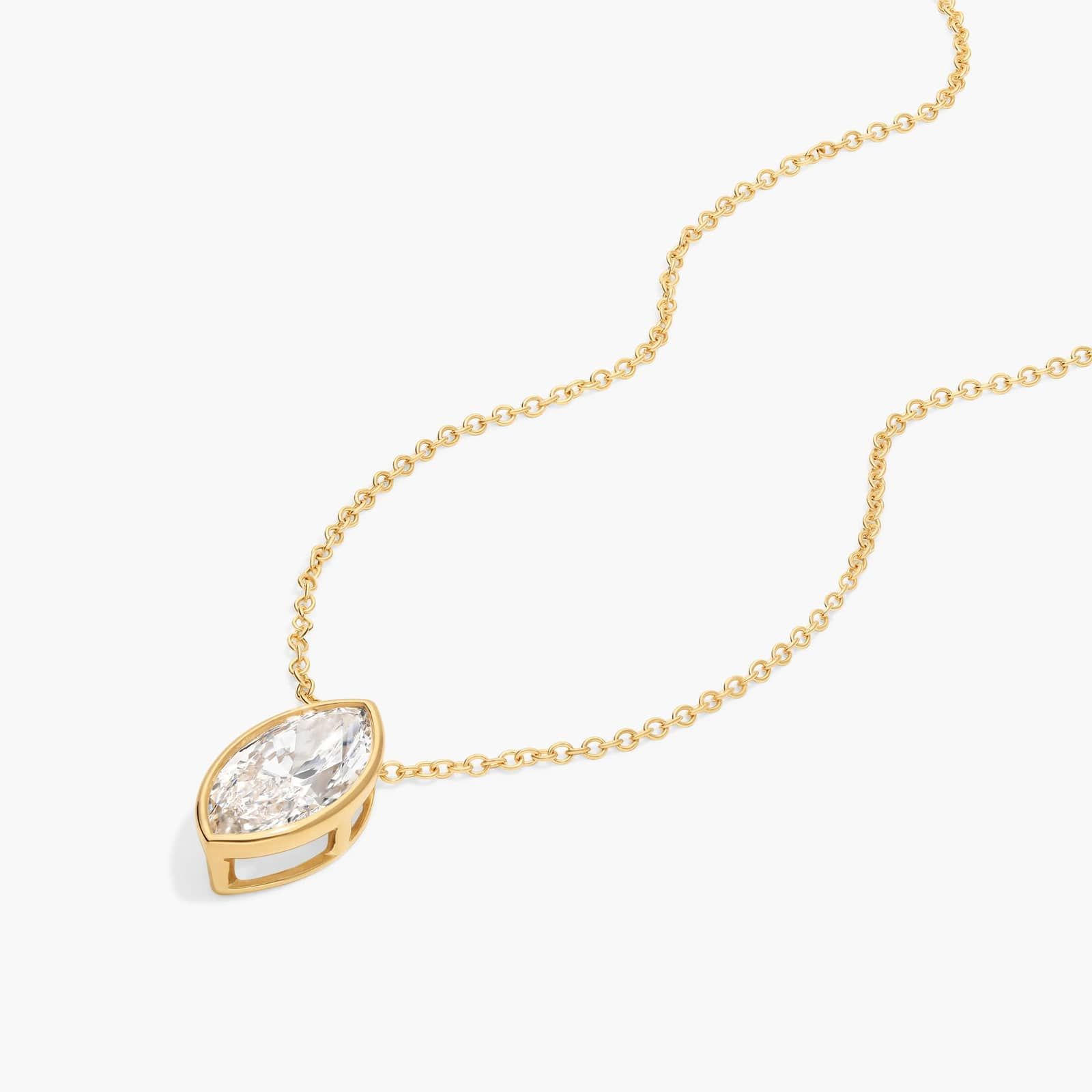Bezel Solitaire Pendant Necklace With 2 CTW Marquise Cut Lab-Grown Diamonds in 14K Yellow Gold
