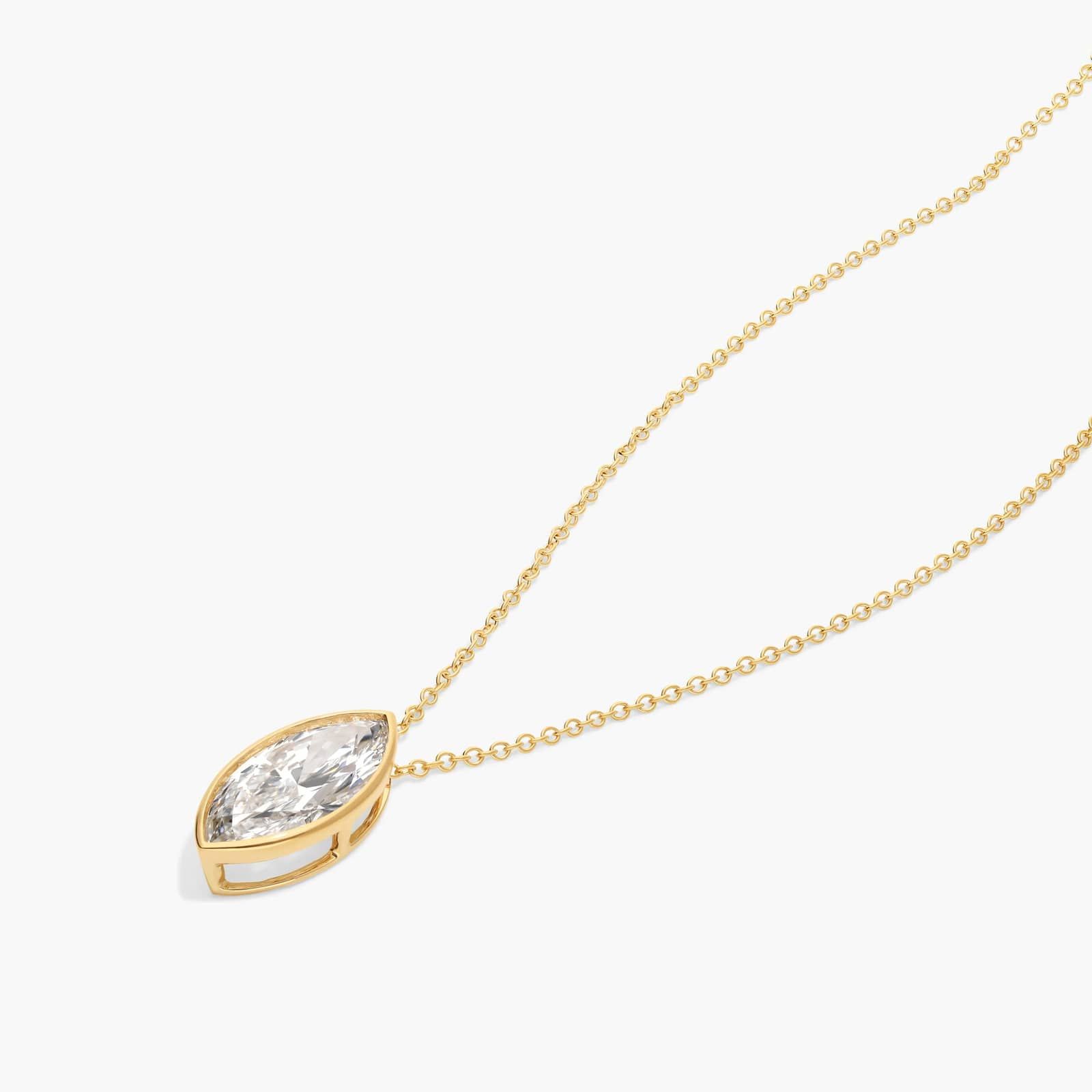 Bezel Solitaire Pendant Necklace With 3 CTW Marquise Cut Lab-Grown Diamonds in 14K Yellow Gold