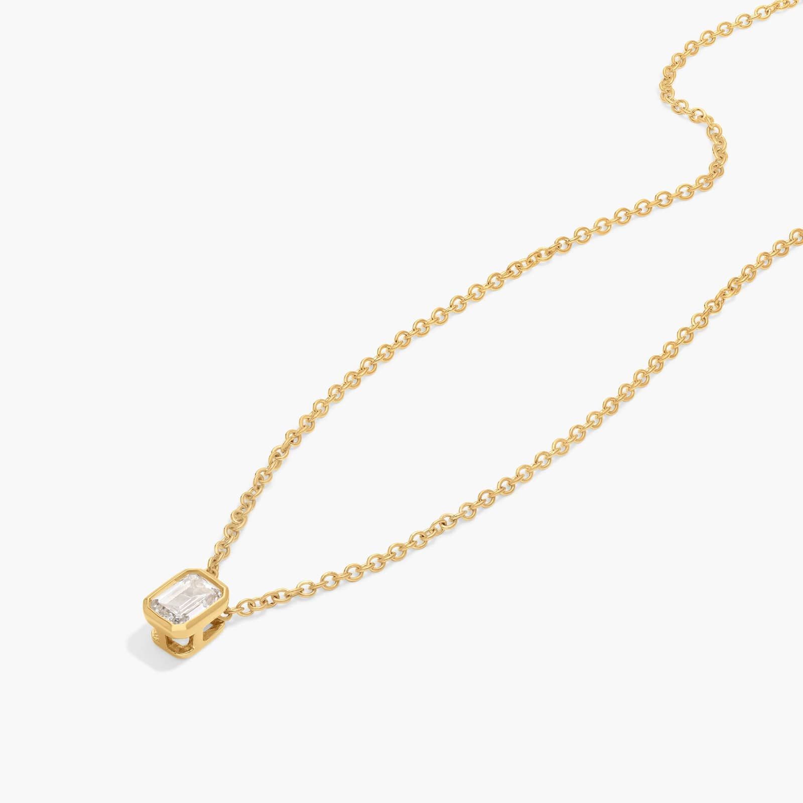 Bezel Solitaire Pendant Necklace With 0.25 CTW Emerald Cut Lab-Grown Diamond in 14K Yellow Gold