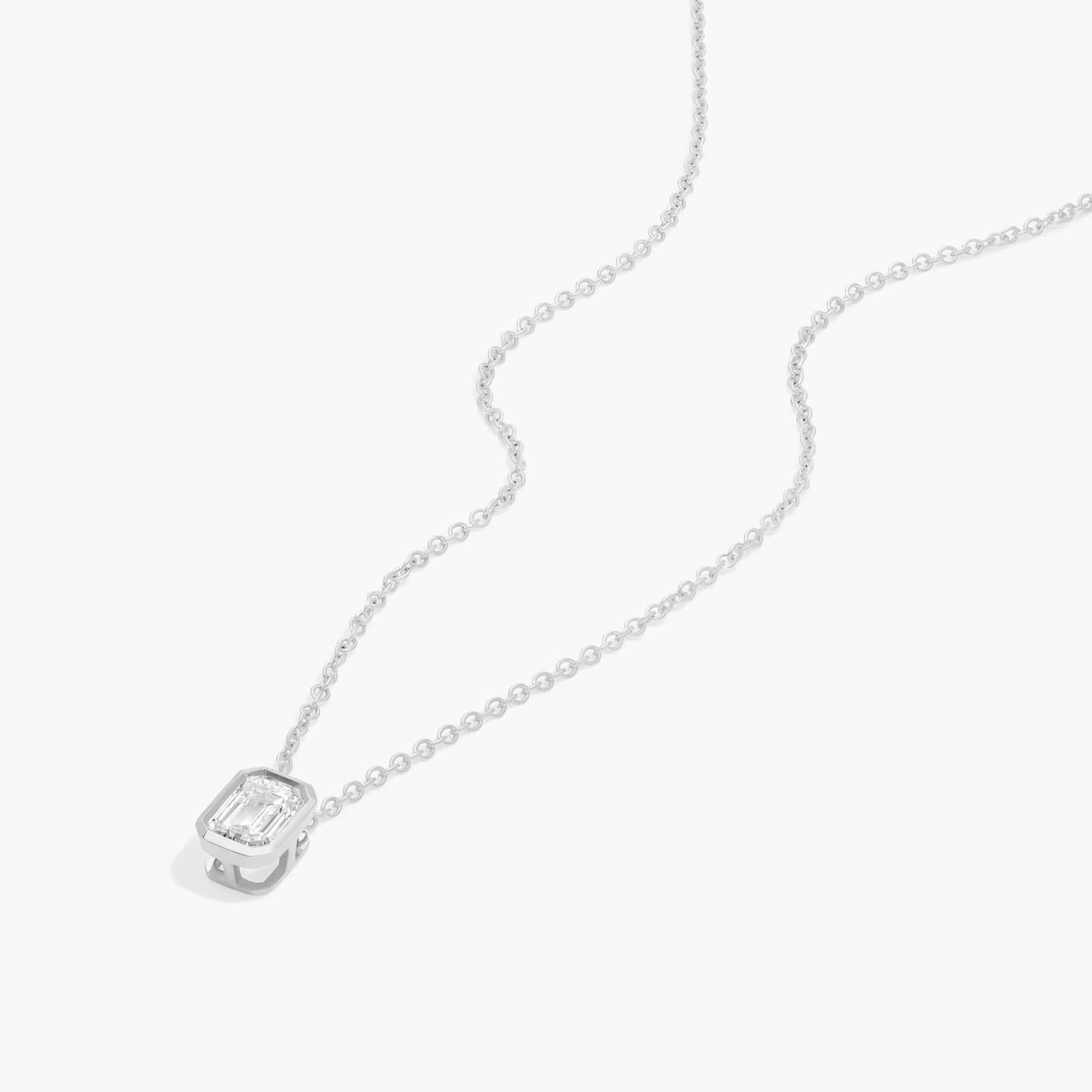 Bezel Solitaire Pendant Necklace With 0.5 CTW Emerald Cut Lab-Grown Diamond in 14K White Gold
