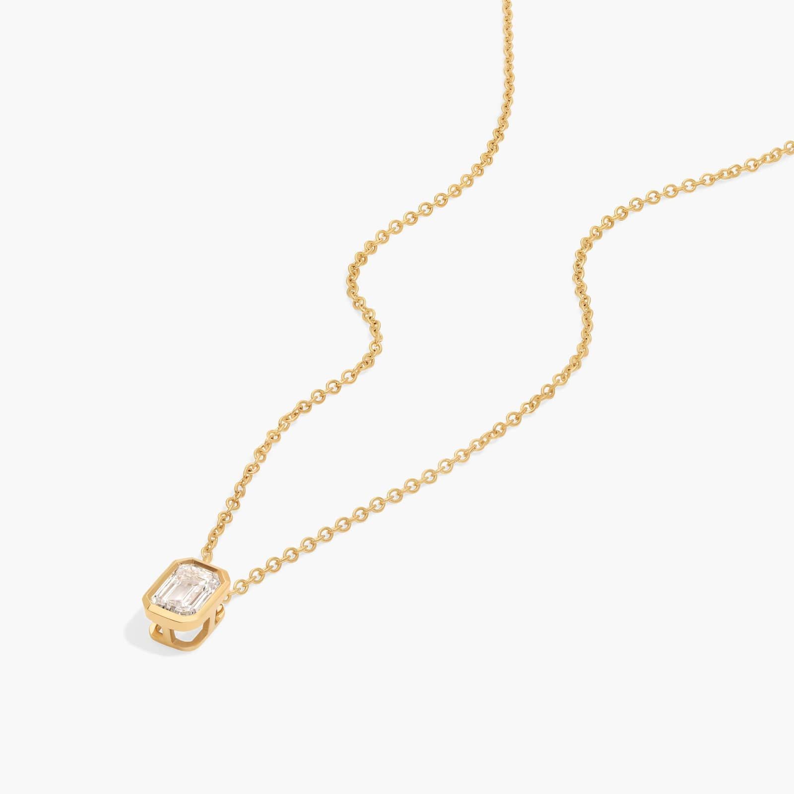 Bezel Solitaire Pendant Necklace With 0.5 CTW Emerald Cut Lab-Grown Diamond in 14K Yellow Gold