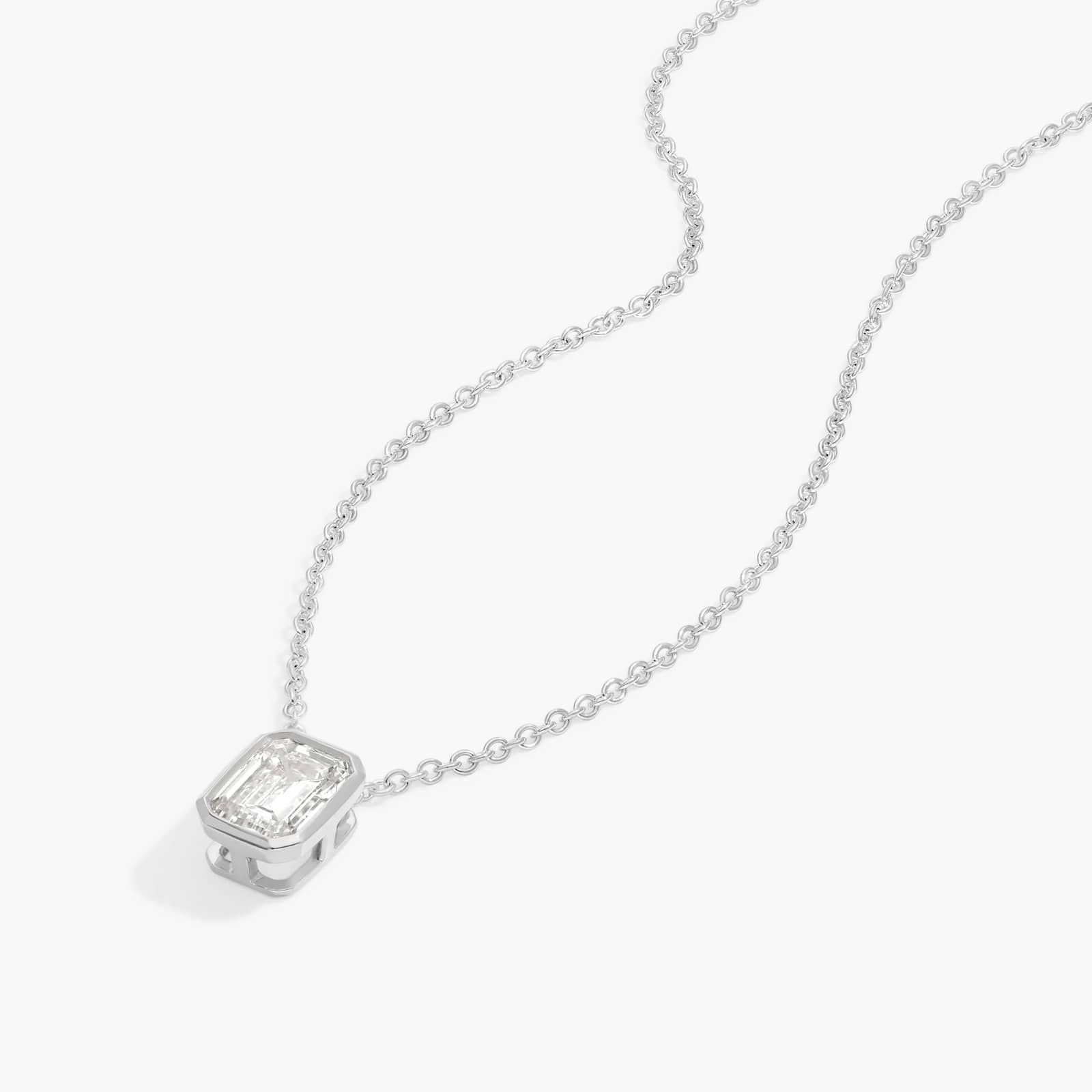 Bezel Solitaire Pendant Necklace With 0.75 CTW Emerald Cut Lab-Grown Diamond in 14K White Gold