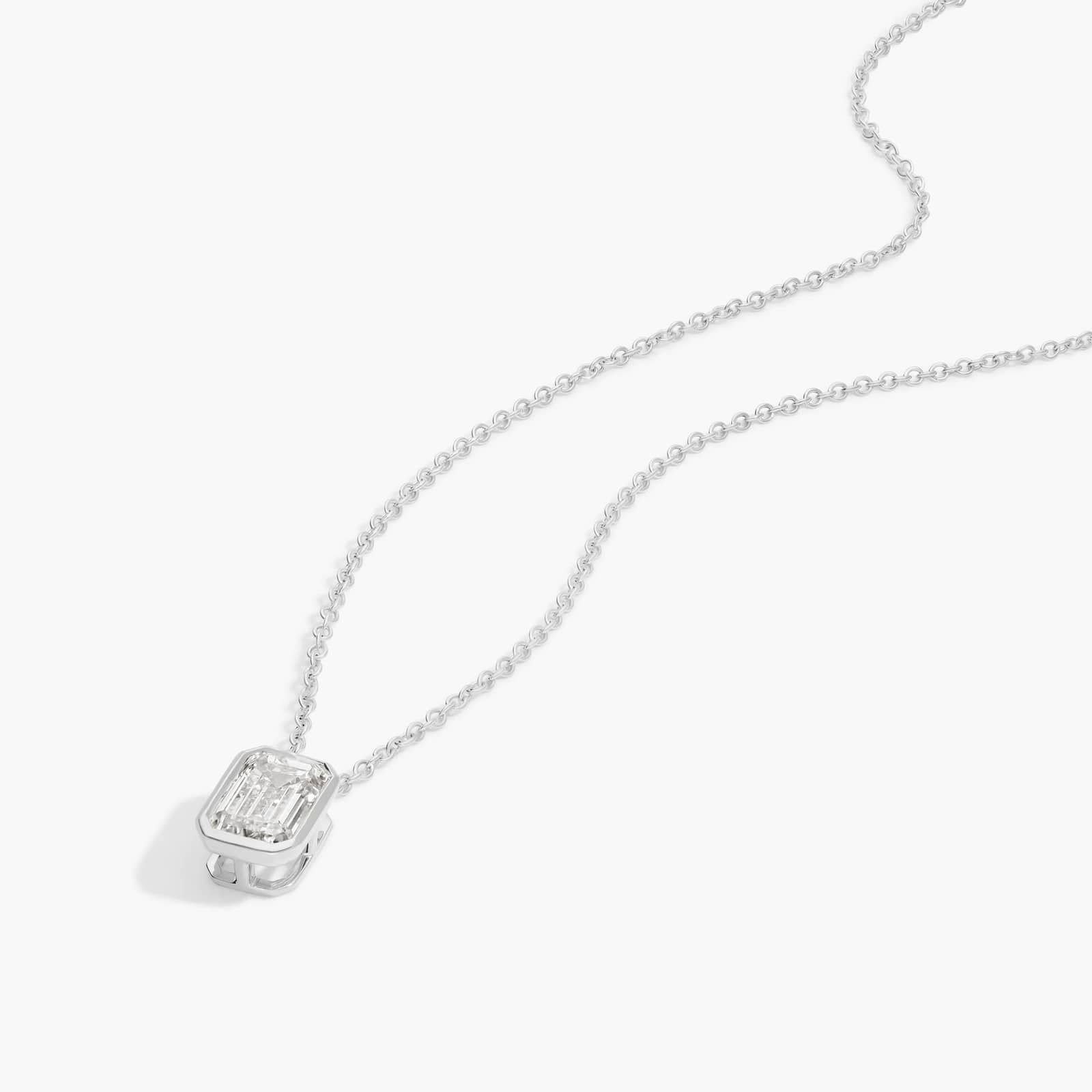 Bezel Solitaire Pendant Necklace With 1 CTW Emerald Cut Lab-Grown Diamond in 14K White Gold