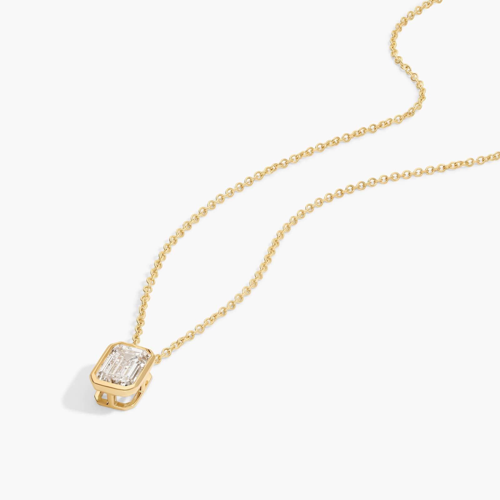 Bezel Solitaire Pendant Necklace With 1 CTW Emerald Cut Lab-Grown Diamond in 14K Yellow Gold
