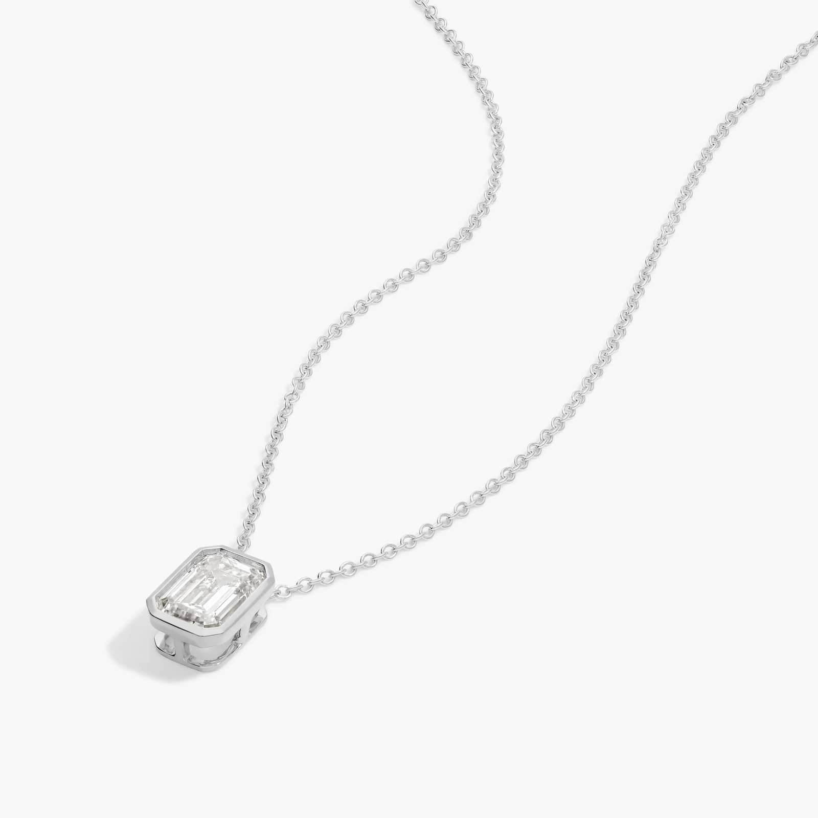 Bezel Solitaire Pendant Necklace With 1.5 CTW Emerald Cut Lab-Grown Diamond in 14K White Gold