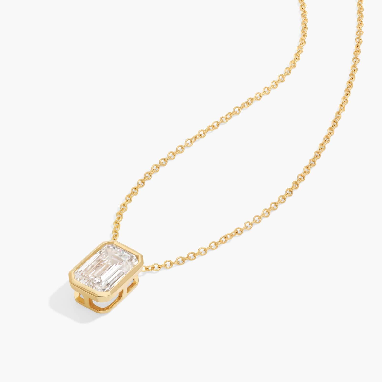 Bezel Solitaire Pendant Necklace With 2 CTW Emerald Cut Lab-Grown Diamond in 14K Yellow Gold