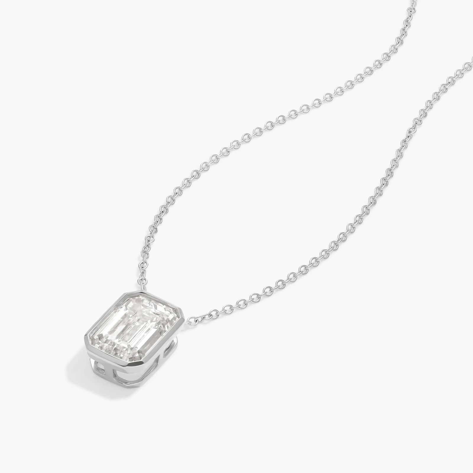 Bezel Solitaire Pendant Necklace With 3 CTW Emerald Cut Lab-Grown Diamond in 14K White Gold
