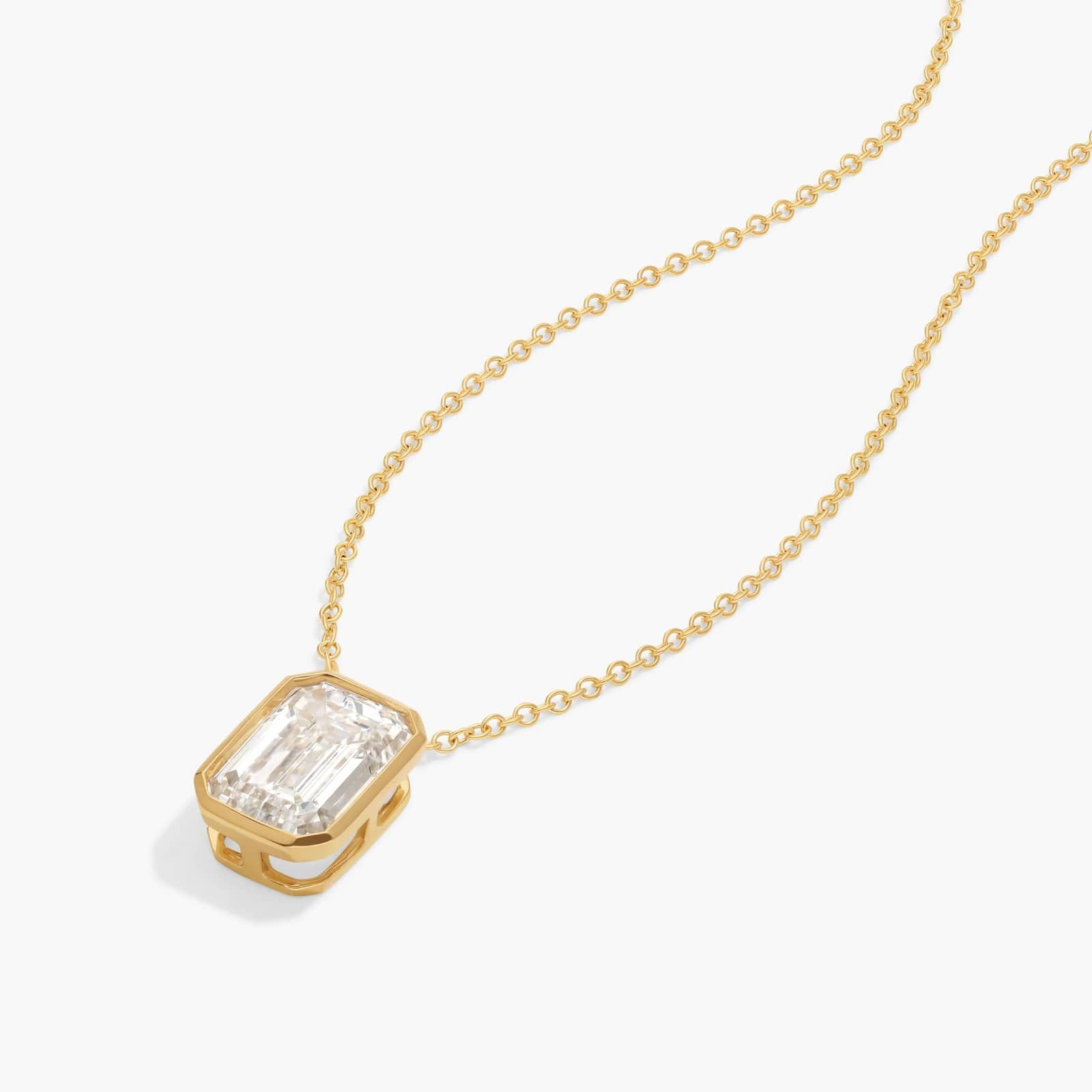 Bezel Solitaire Pendant Necklace With 3 CTW Emerald Cut Lab-Grown Diamond in 14K Yellow Gold