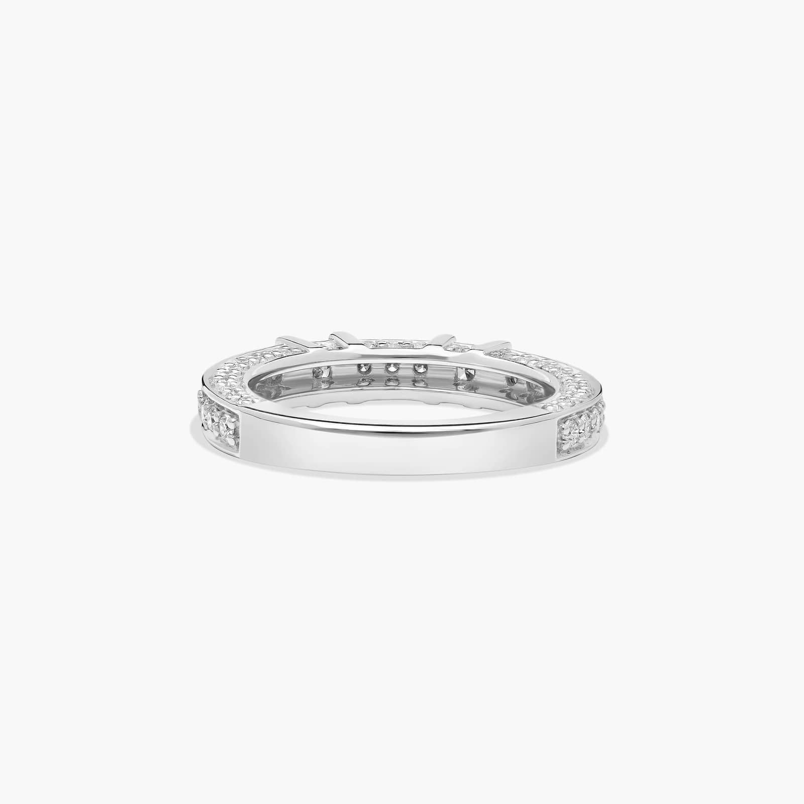 14K White Gold 0.93ct Bar Set and Pavé Diamond Wedding Ring